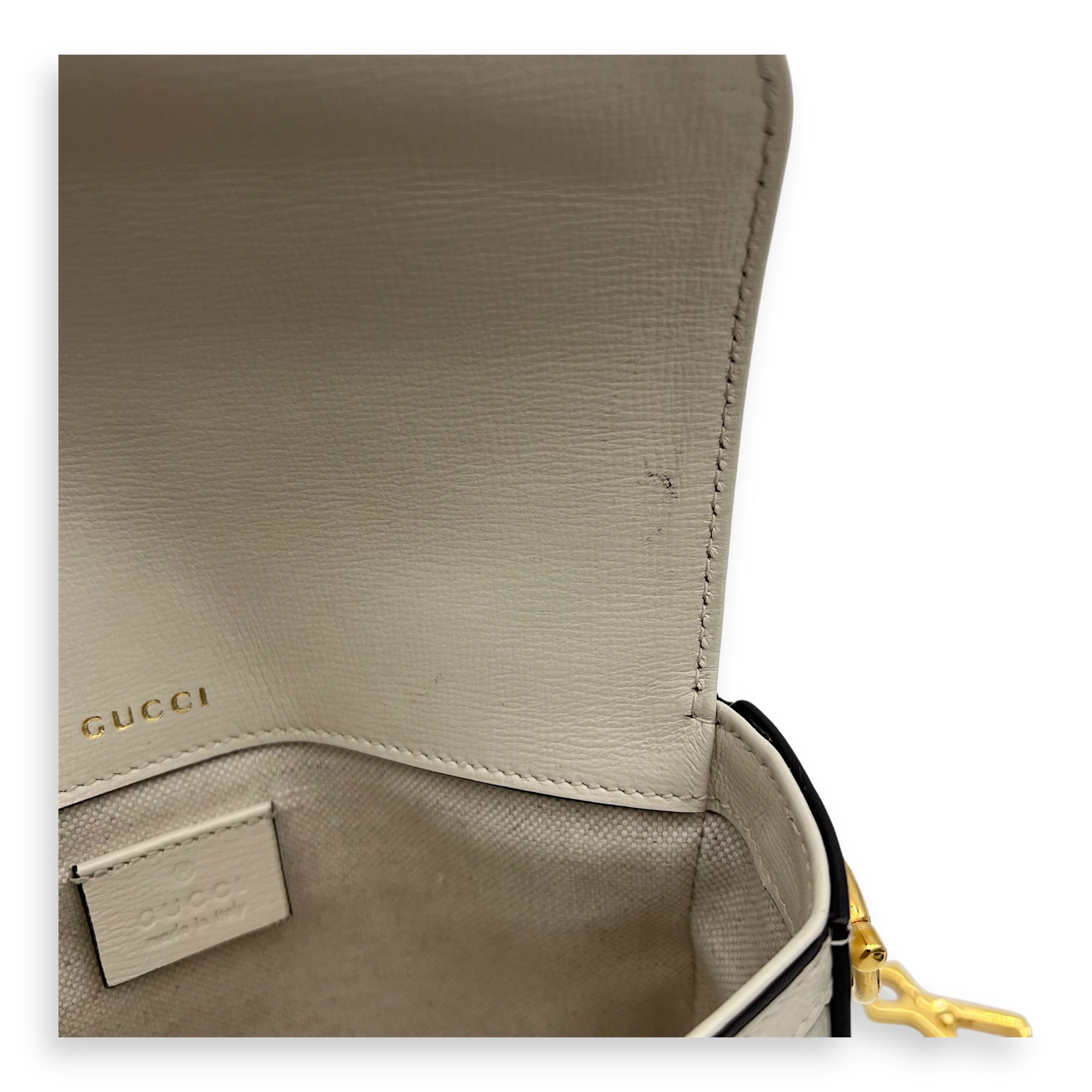 Horsebit 1955 Mini White Crossbody Bag in Coated Canvas, Gold hardware