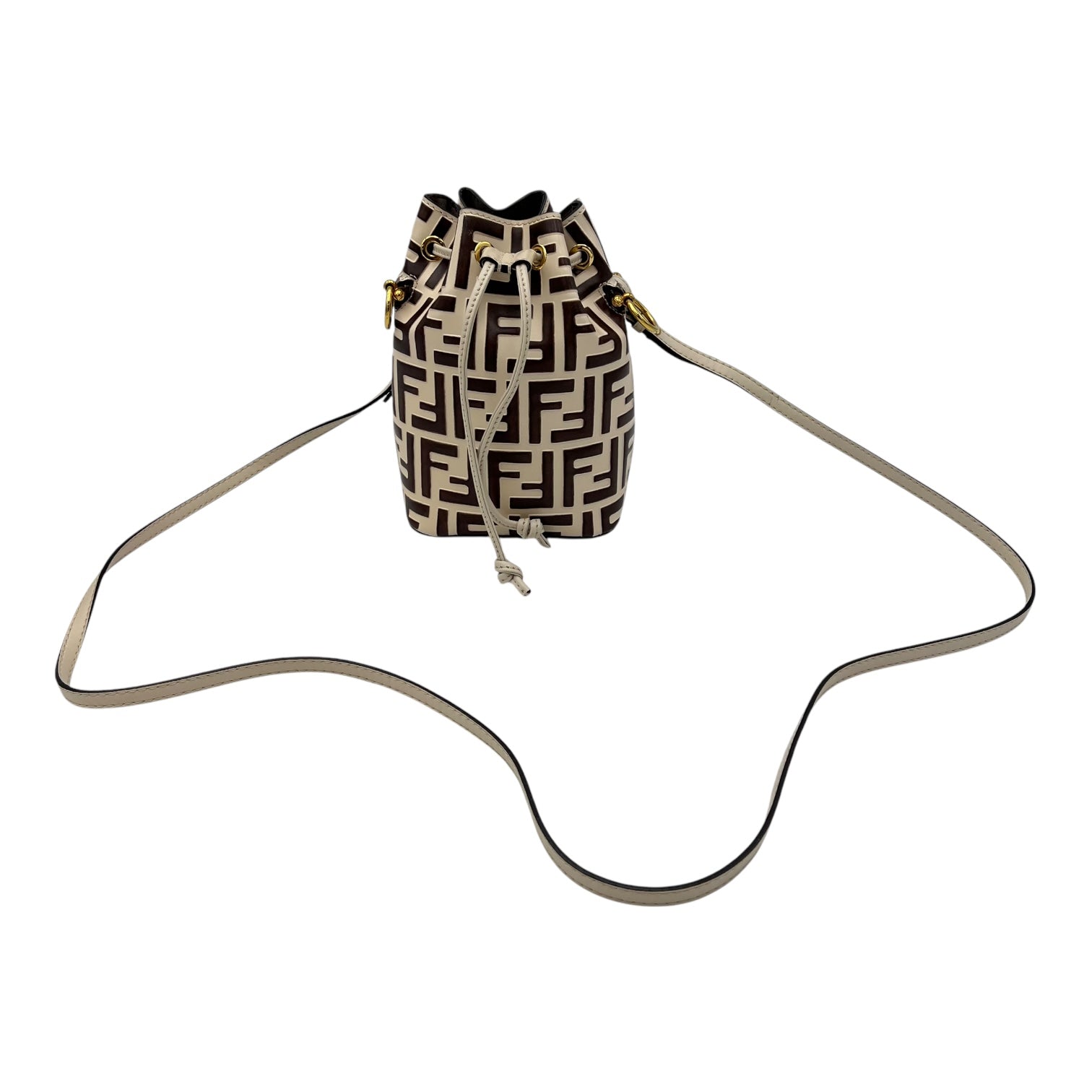 Mon Tresor Mini Brown Bucket Bag in Calfskin, Gold hardware