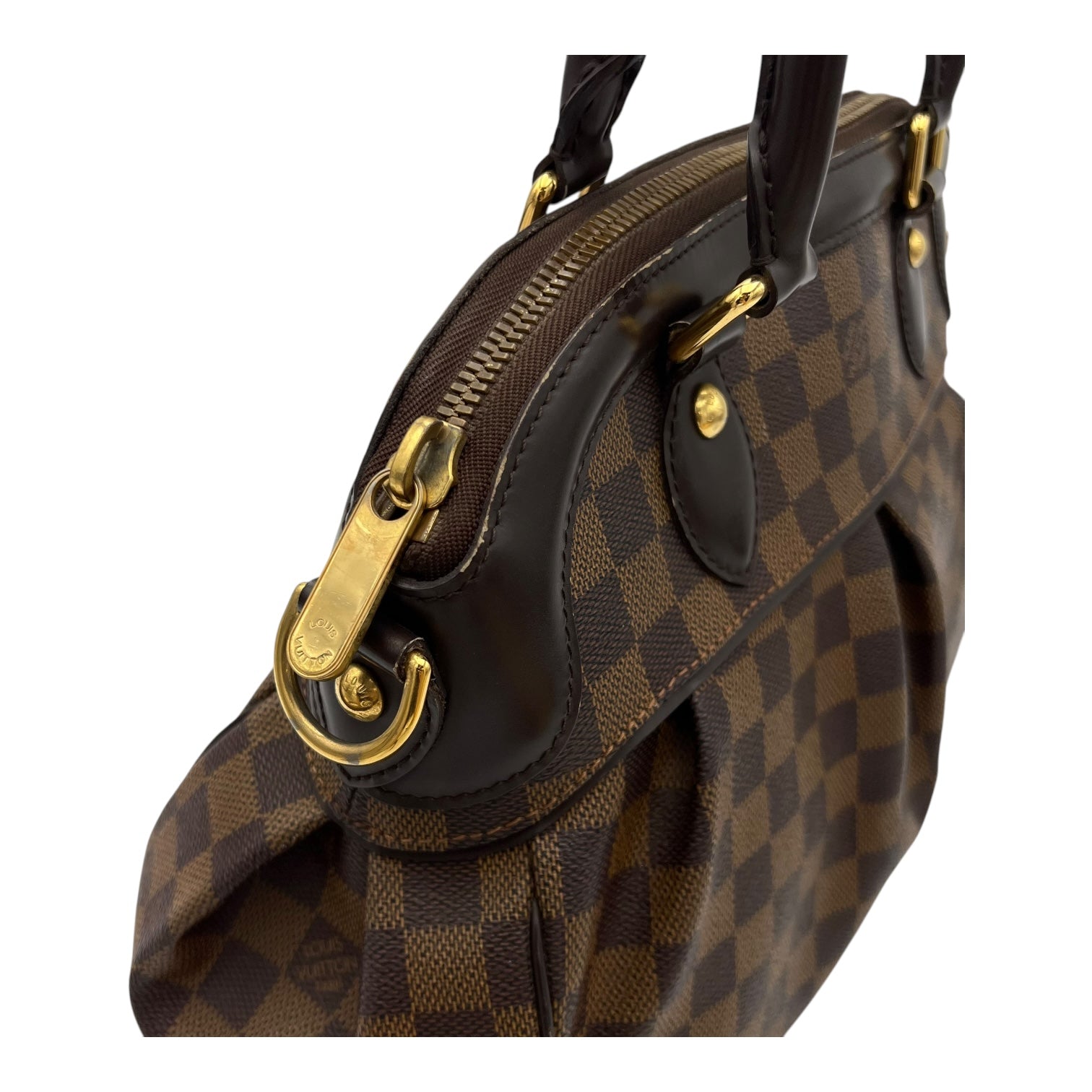 Trevi PM Damier Ebene Top Handle Bag in Coated Canvas, Gold hardware