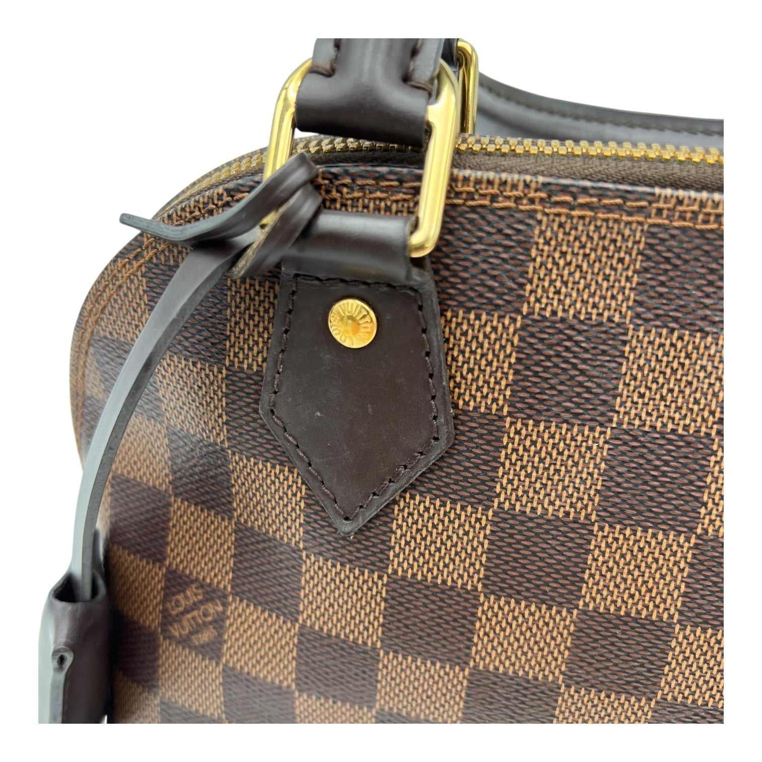 Alma BB Brown Top Handle Bag in Coated Canvas, Gold hardware