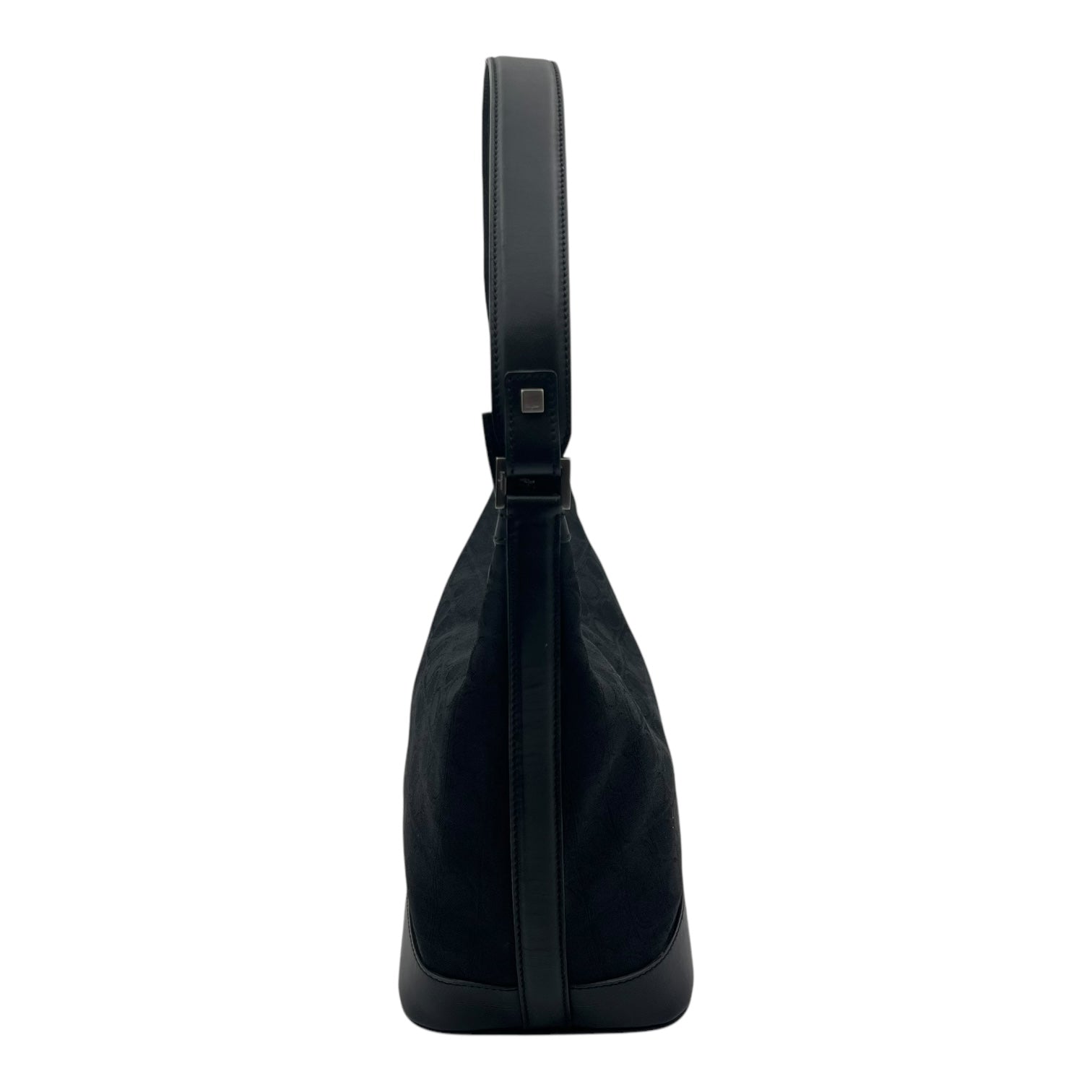 Gancini Shoulder Bag Black in Canvas, Silver hardware