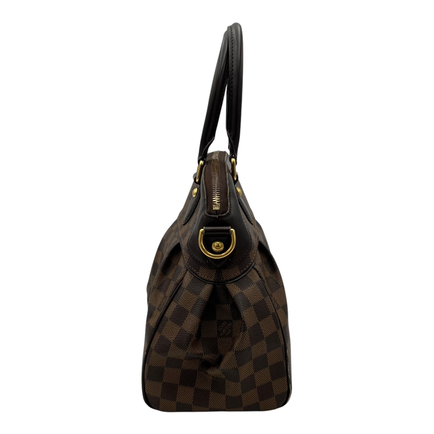 Trevi PM Damier Ebene Top Handle Bag in Coated Canvas, Gold hardware