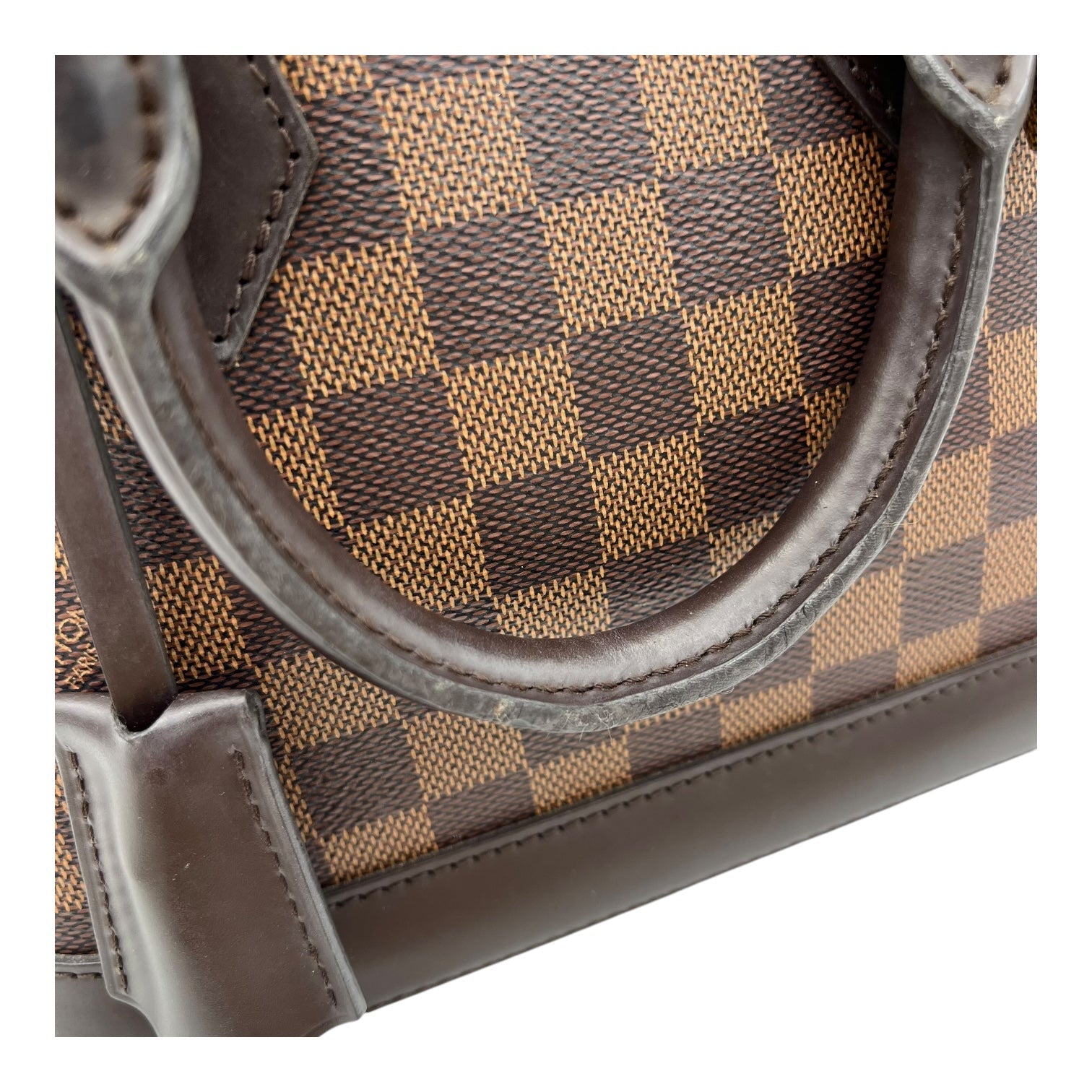 Alma BB Brown Top Handle Bag in Coated Canvas, Gold hardware