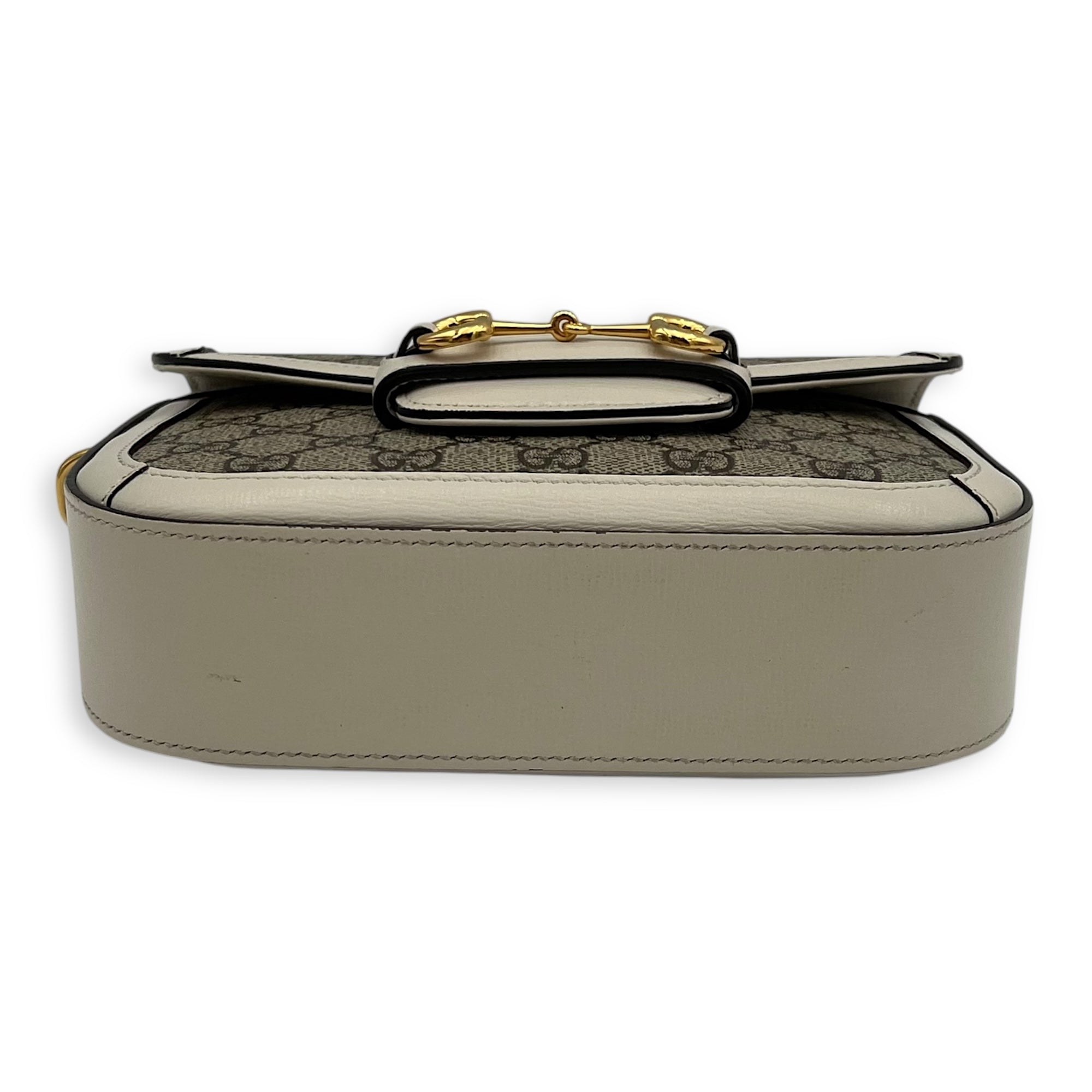 Horsebit 1955 Mini White Crossbody Bag in Coated Canvas, Gold hardware