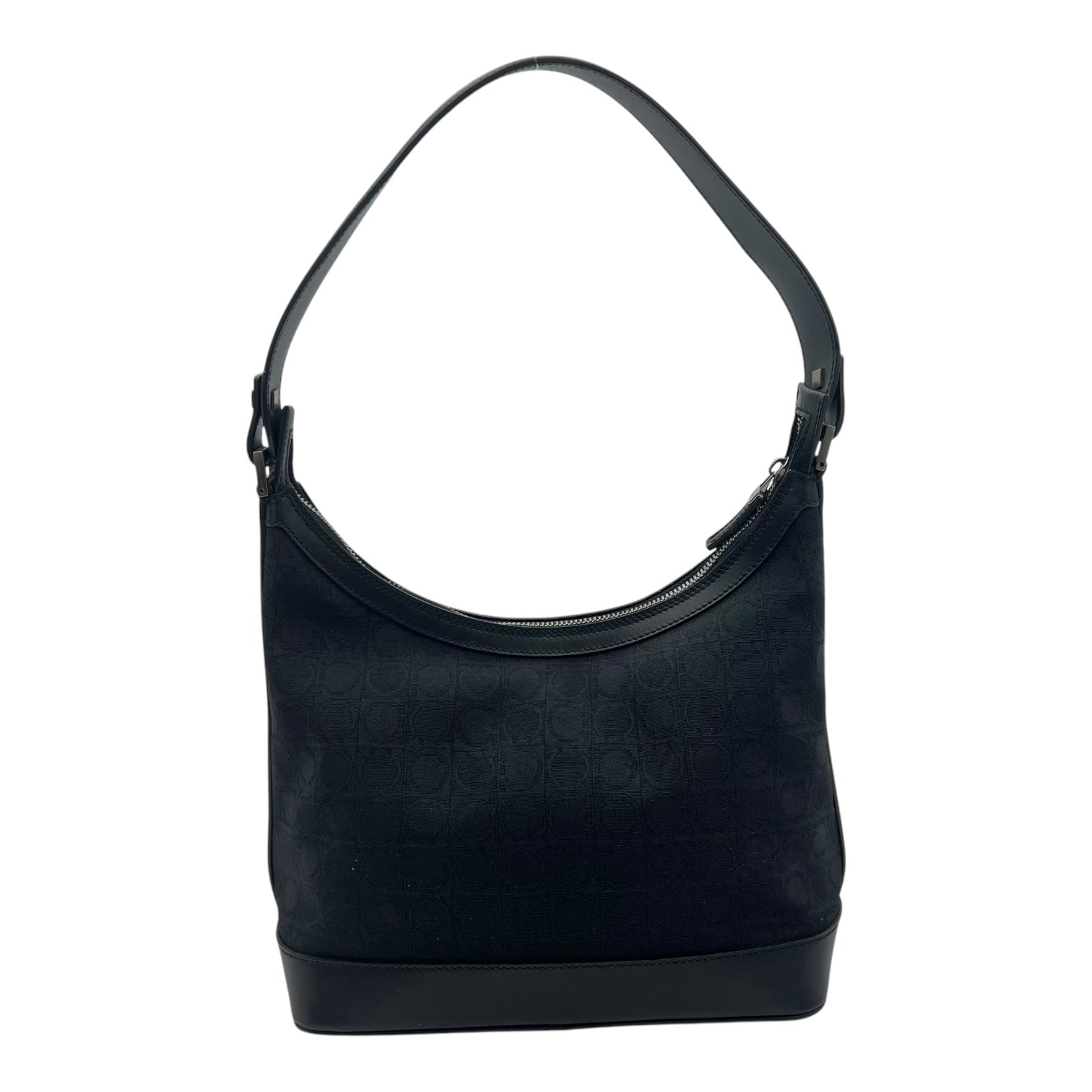 Gancini Shoulder Bag Black in Canvas, Silver hardware