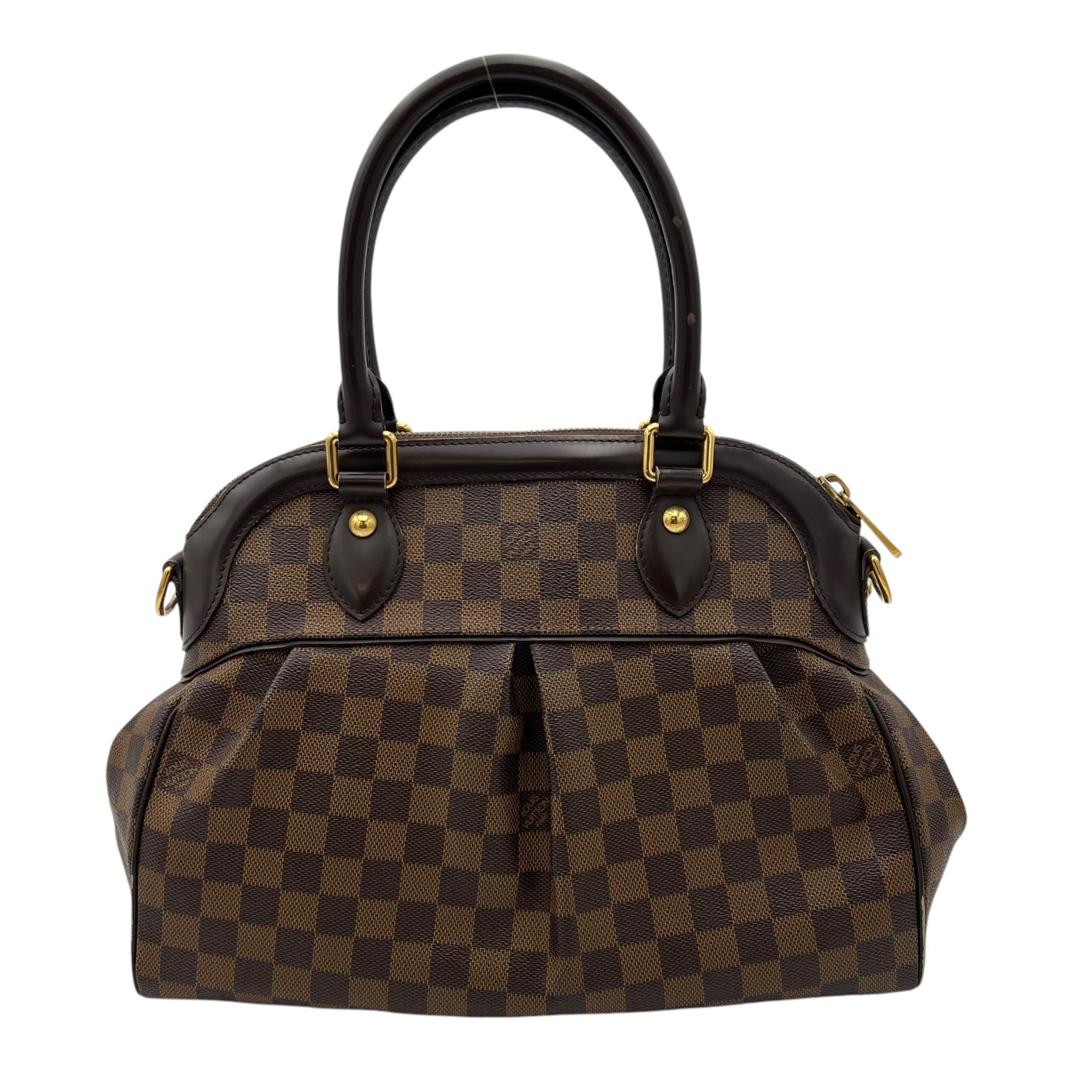 Trevi PM Damier Ebene Top Handle Bag in Coated Canvas, Gold hardware