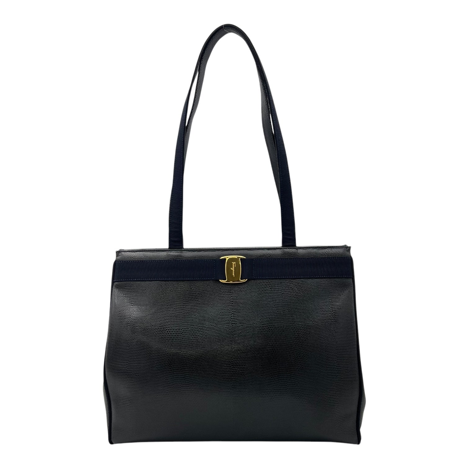 Vara Bow Blue Tote Bag in Calfskin, Gold hardware