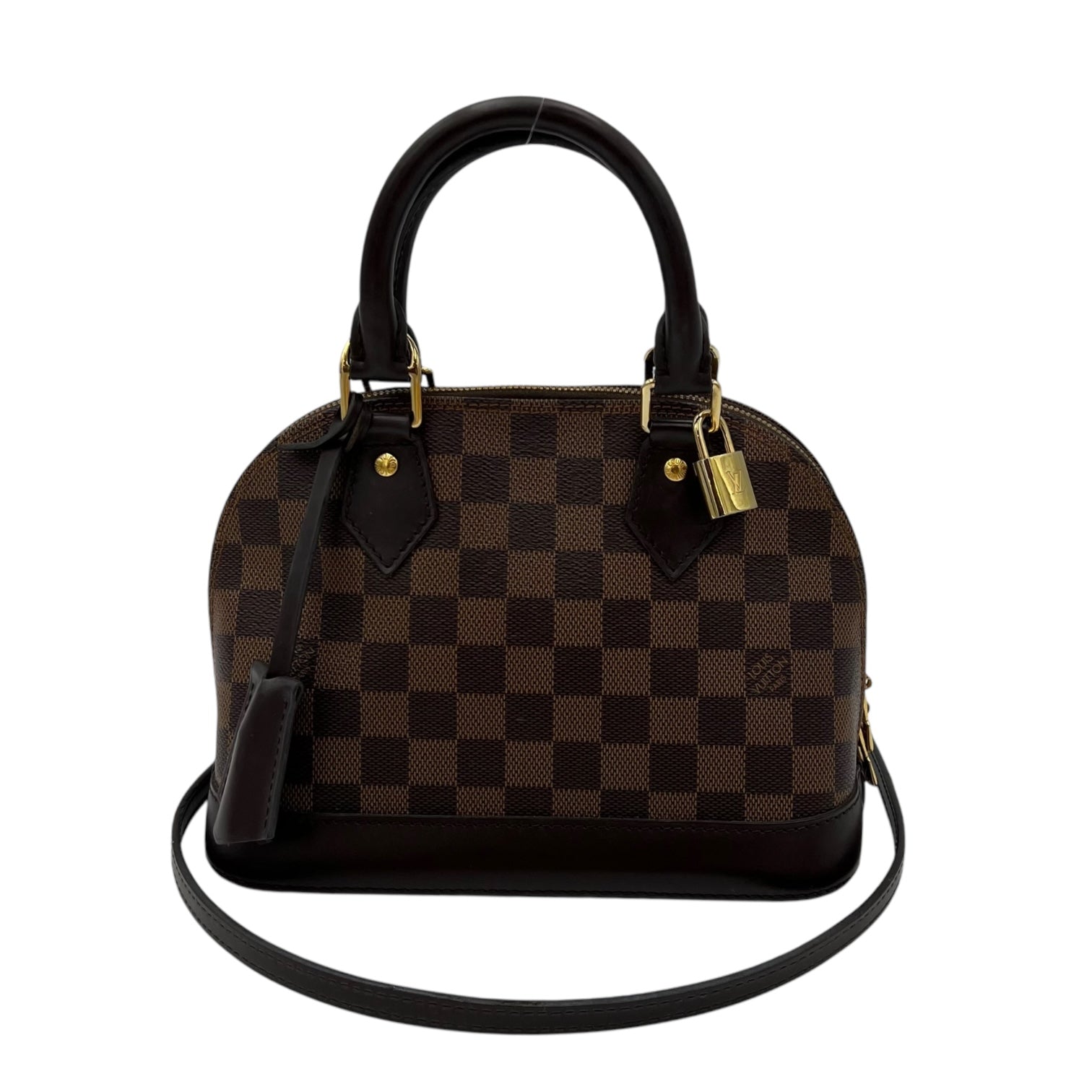 Alma BB Brown Top Handle Bag in Coated Canvas, Gold hardware