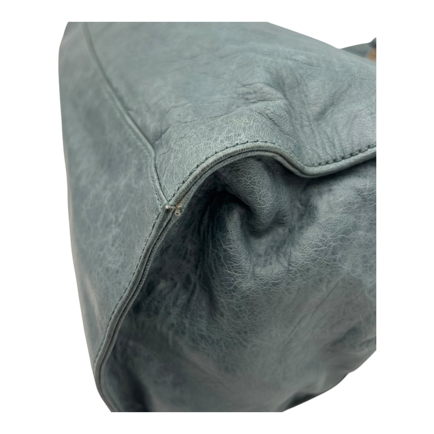 Motocross Giant City Blue Shoulder Bag in Distressed Leather, Silver hardware