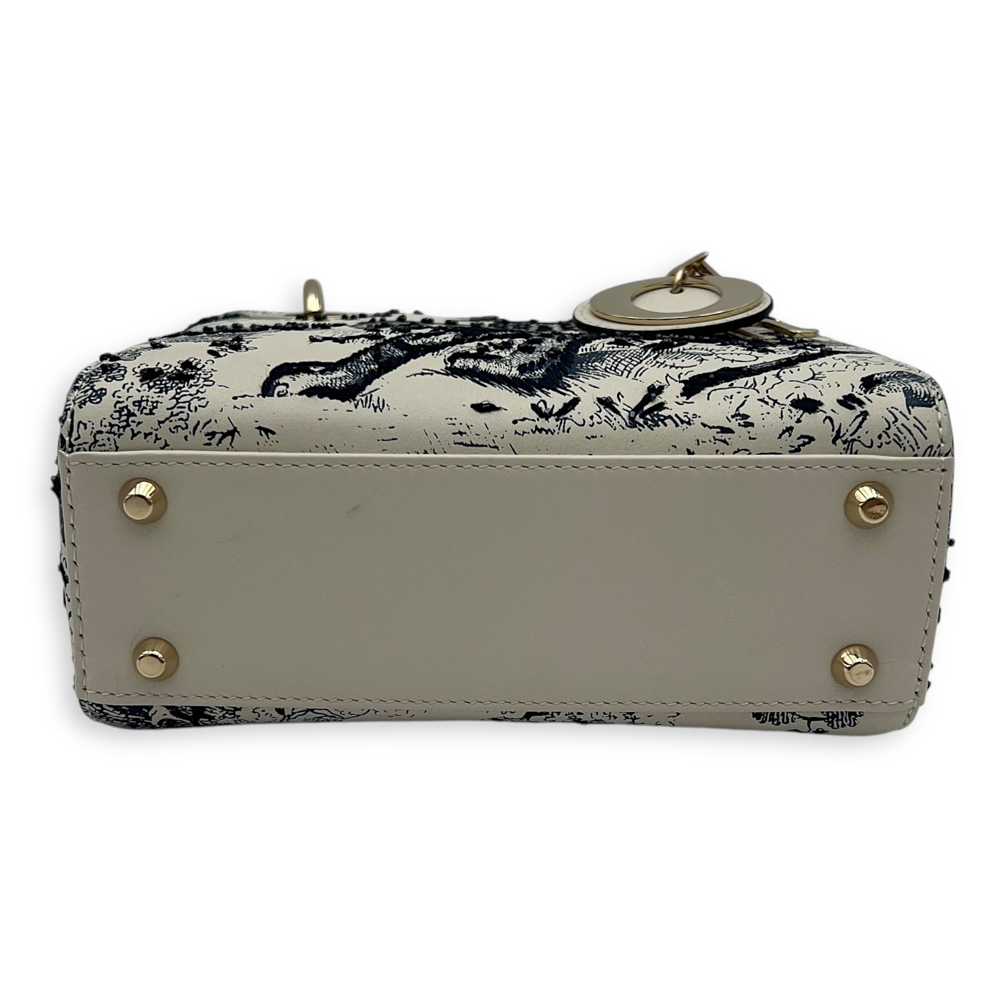 Lady Dior Mini White Top Handle Bag in Calfskin, Gold hardware