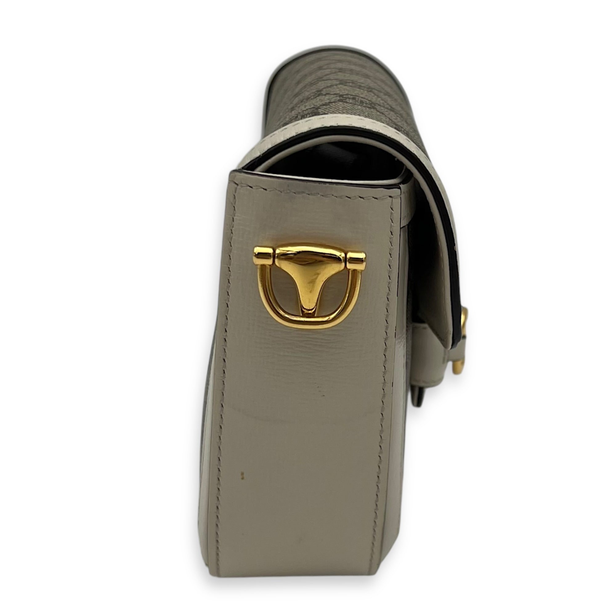 Horsebit 1955 Mini White Crossbody Bag in Coated Canvas, Gold hardware