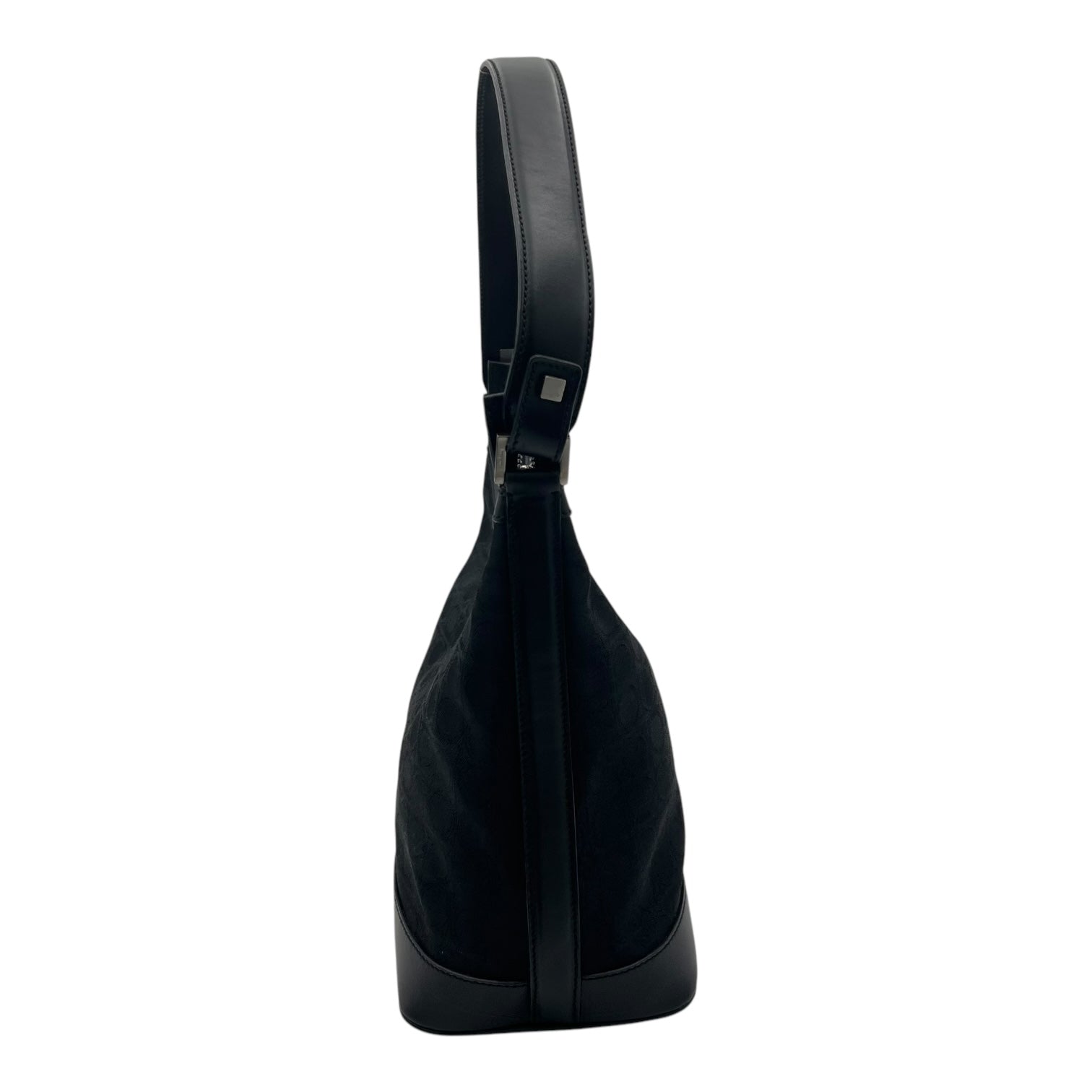Gancini Shoulder Bag Black in Canvas, Silver hardware