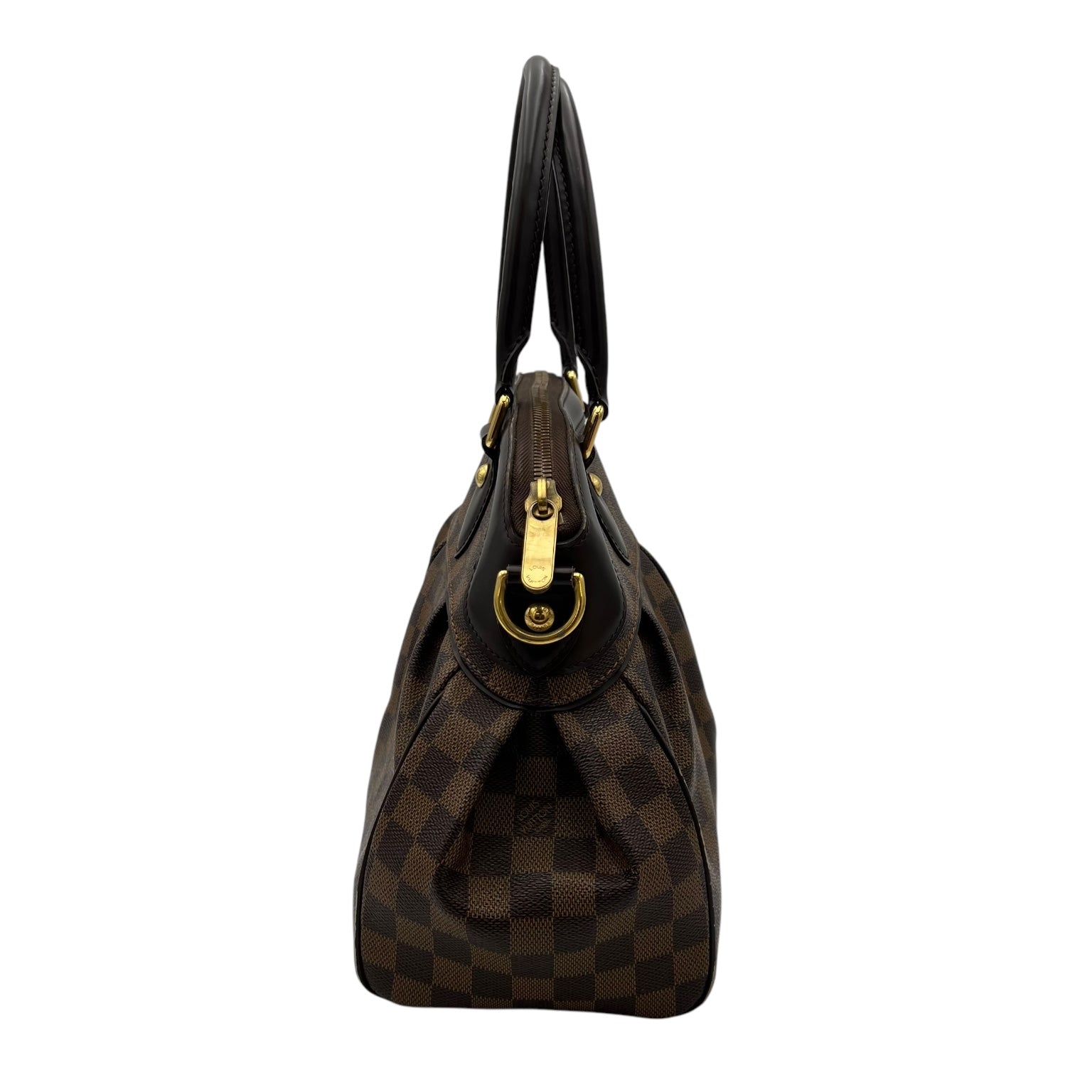 Trevi PM Damier Ebene Top Handle Bag in Coated Canvas, Gold hardware