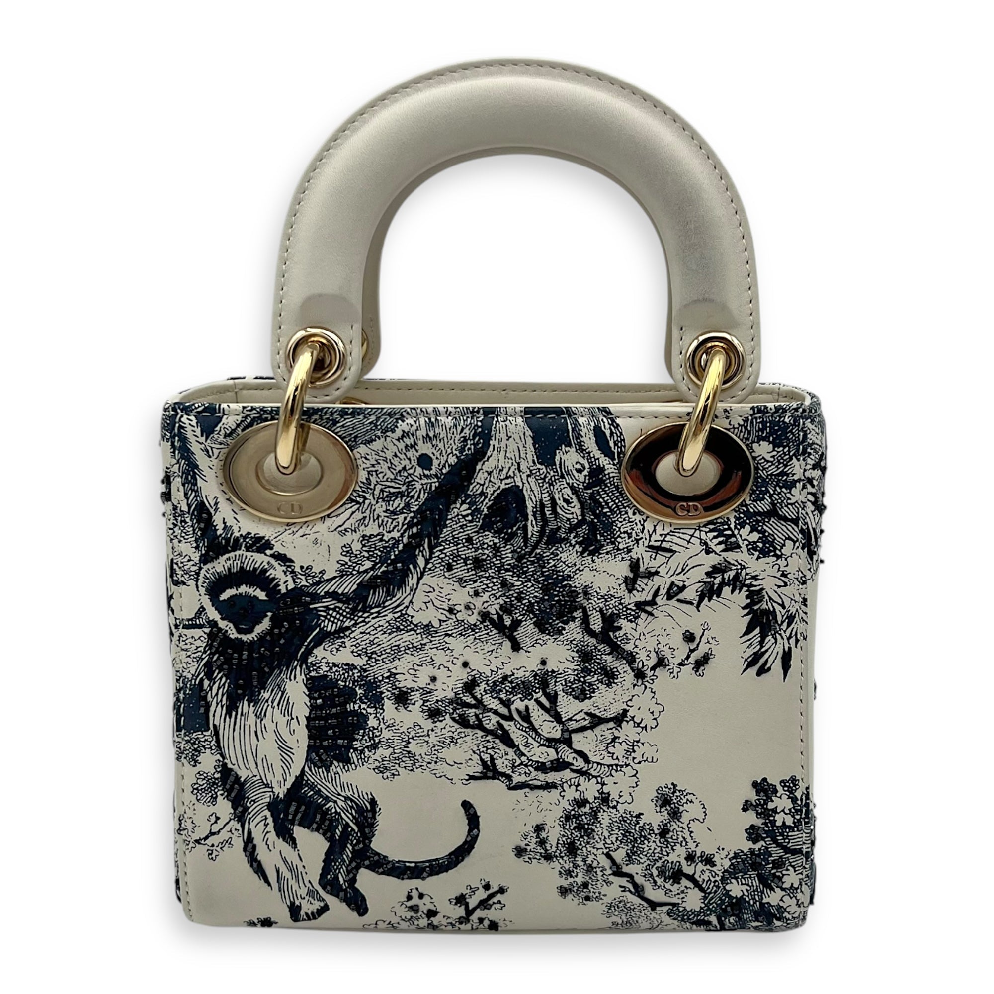 Lady Dior Mini White Top Handle Bag in Calfskin, Gold hardware