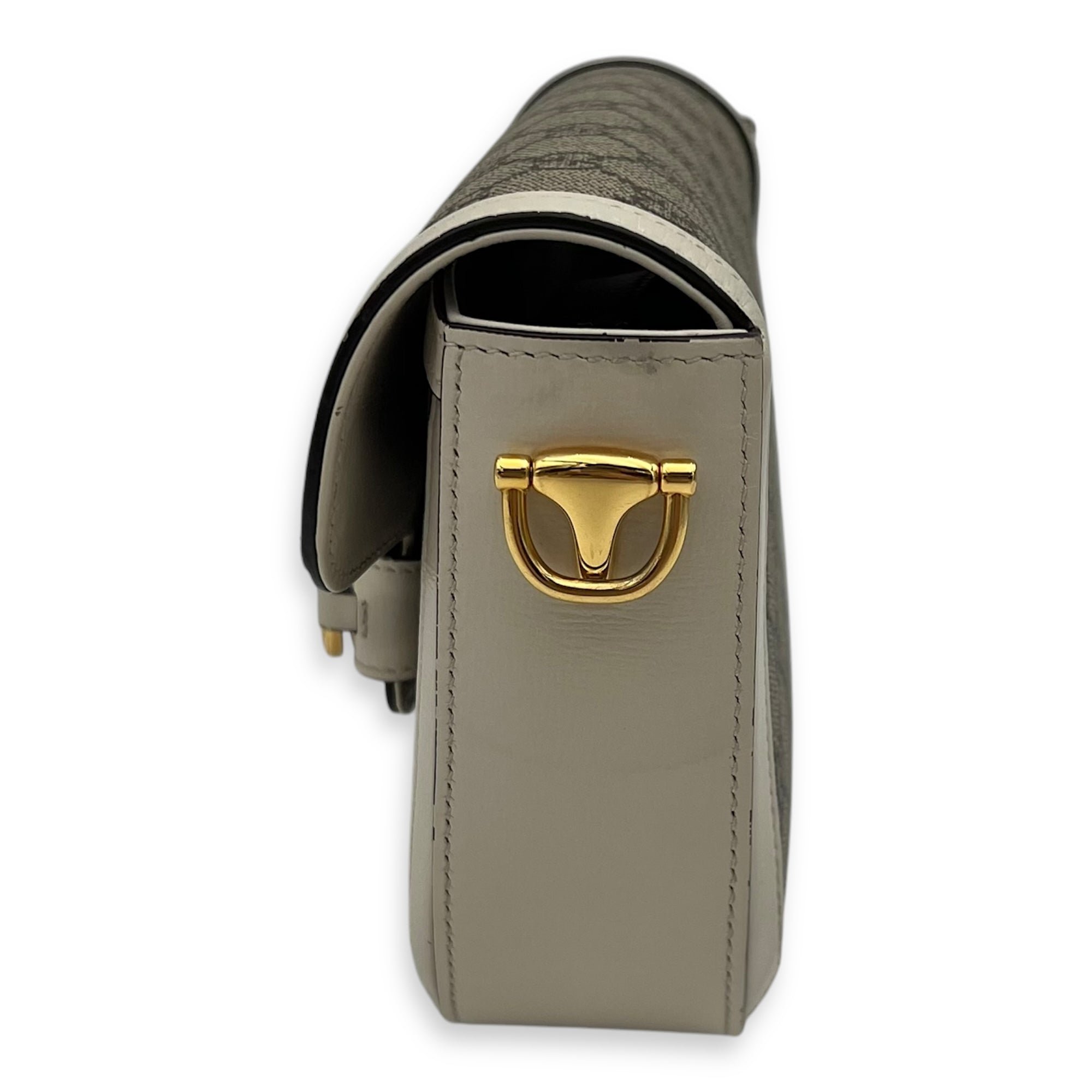 Horsebit 1955 Mini White Crossbody Bag in Coated Canvas, Gold hardware