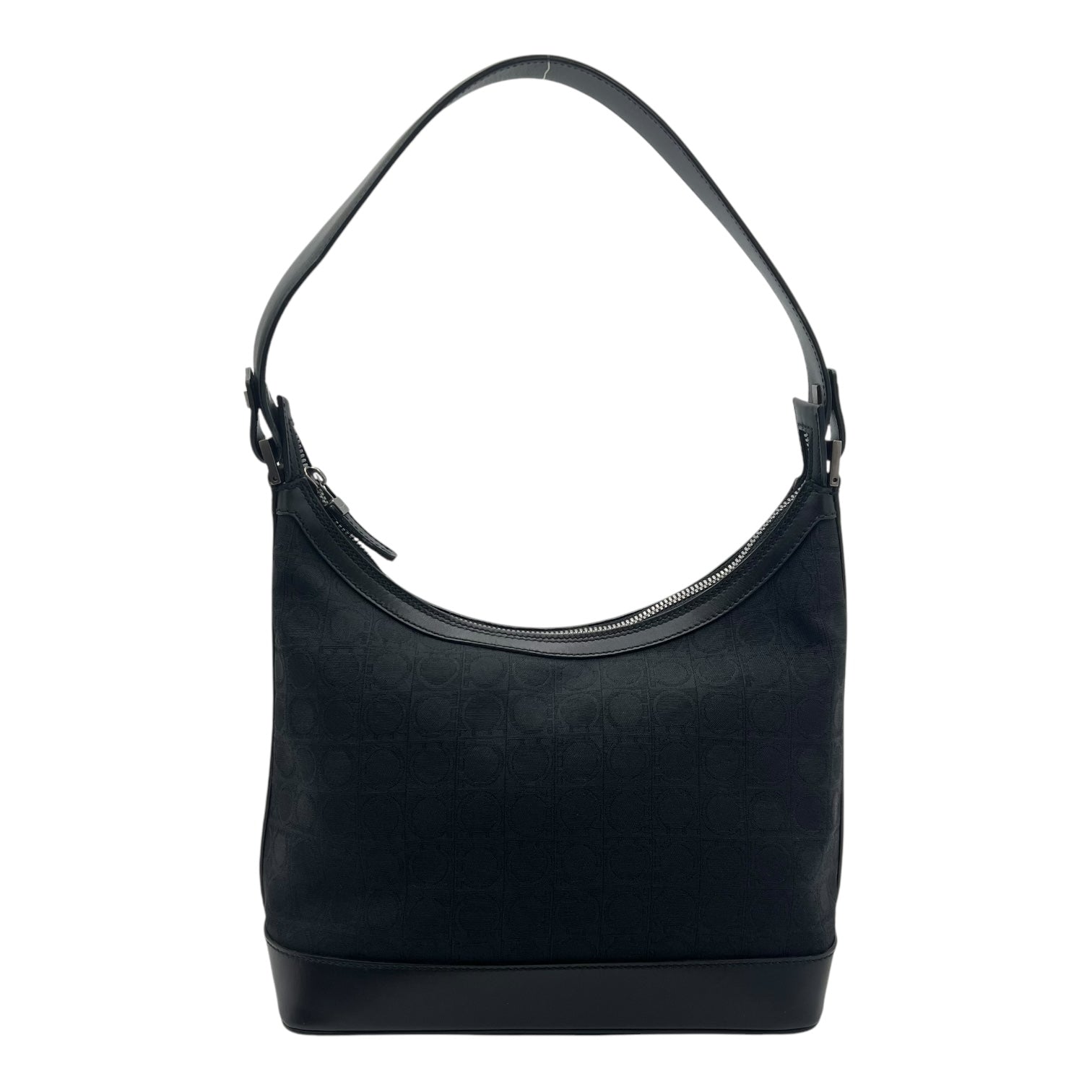 Gancini Shoulder Bag Black in Canvas, Silver hardware