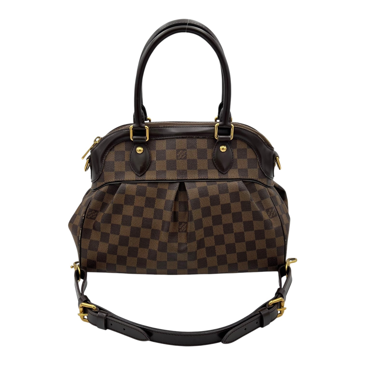 Trevi PM Damier Ebene Top Handle Bag in Coated Canvas, Gold hardware
