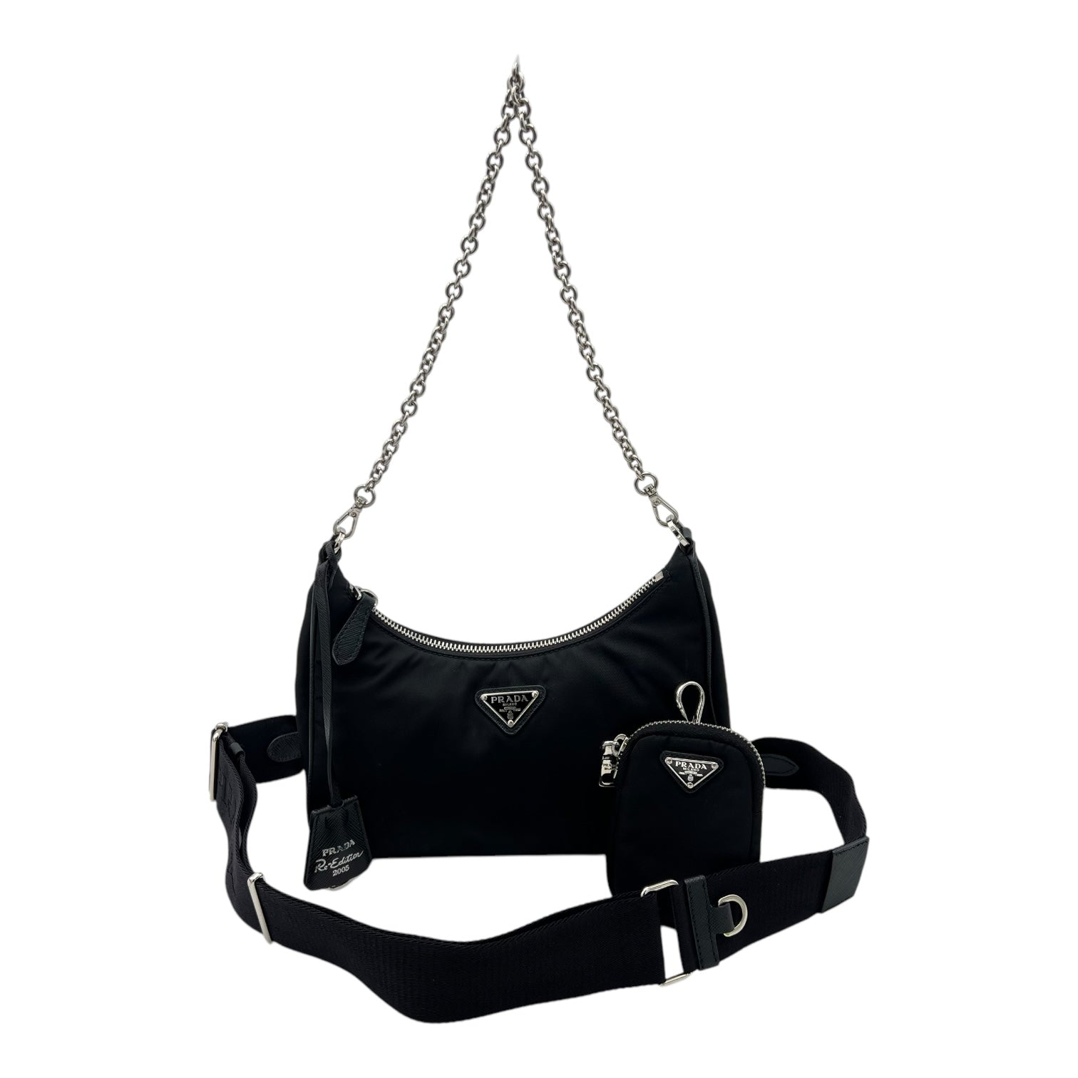 Re-Edition Shoulder Bag Black in Re-Nylon, Silver hardware