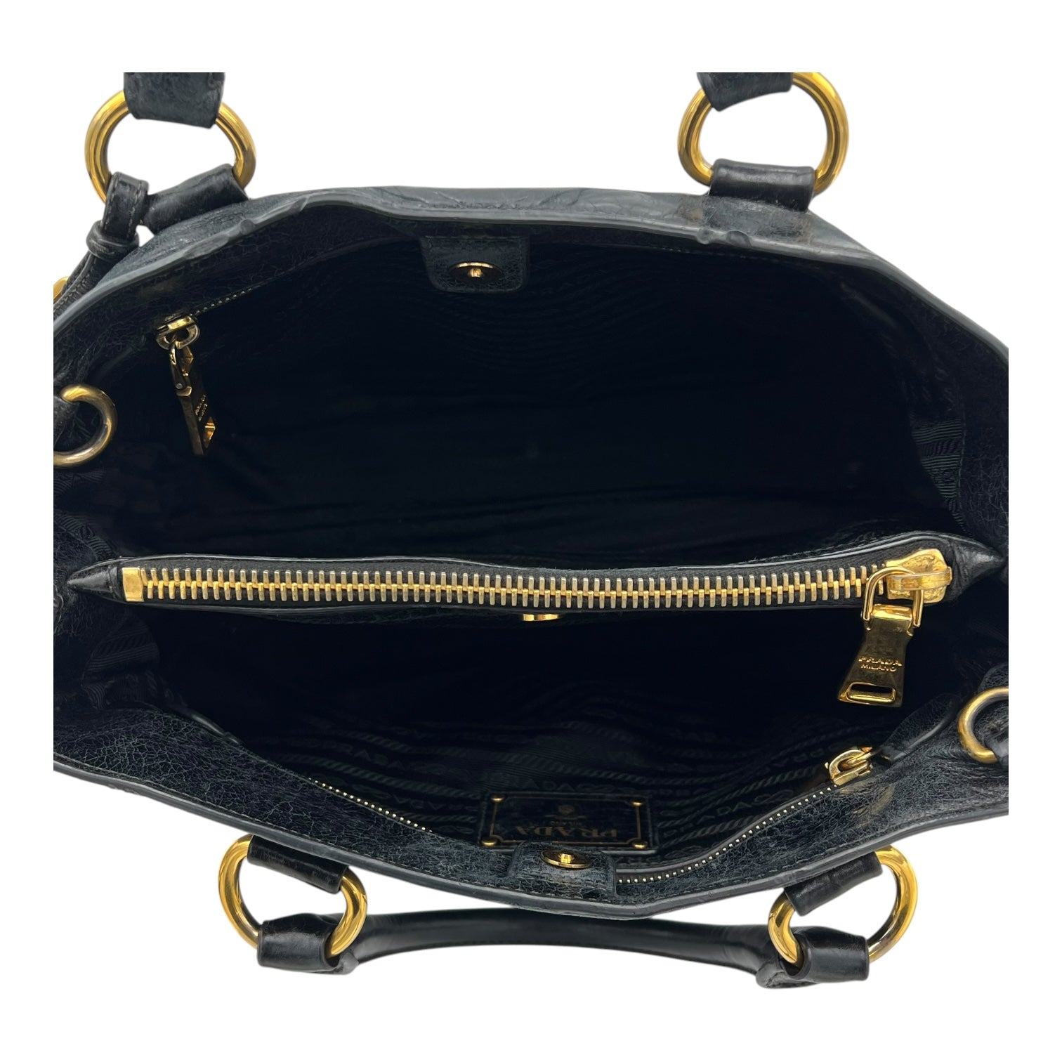 Logo Top Handle Bag Black in Distressed Leather, Gold hardware