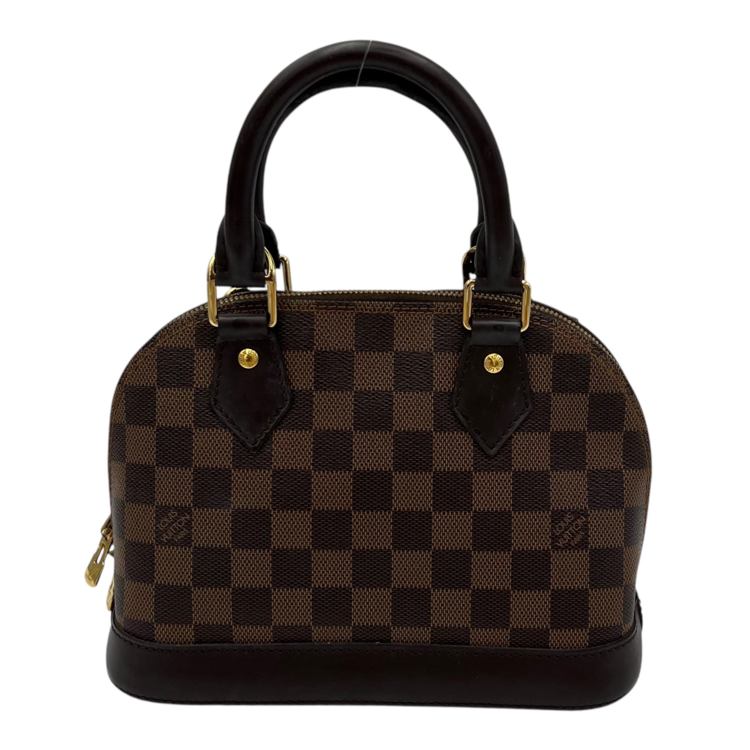 Alma BB Brown Top Handle Bag in Coated Canvas, Gold hardware