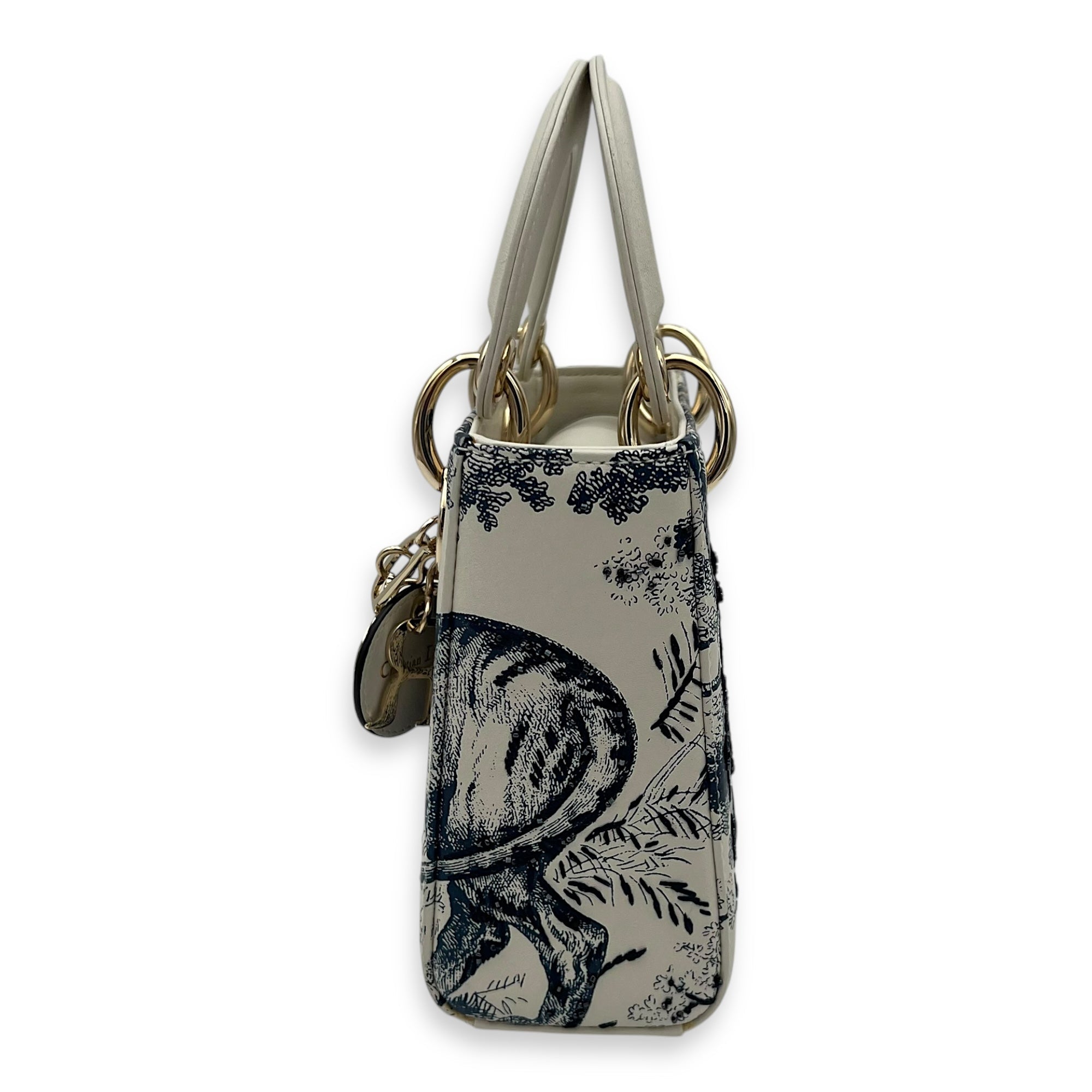 Lady Dior Mini White Top Handle Bag in Calfskin, Gold hardware