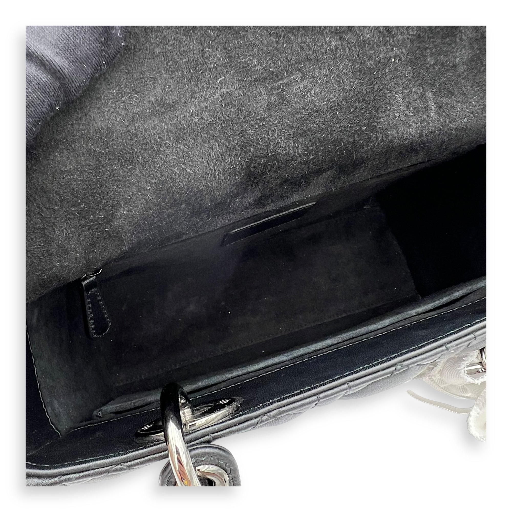 Lady Dior Medium Black Top Handle Bag in Calfskin, Gunmetal hardware
