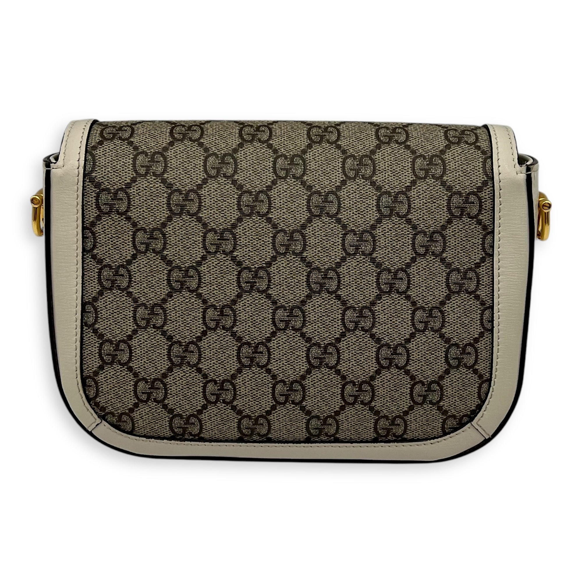 Horsebit 1955 Mini White Crossbody Bag in Coated Canvas, Gold hardware