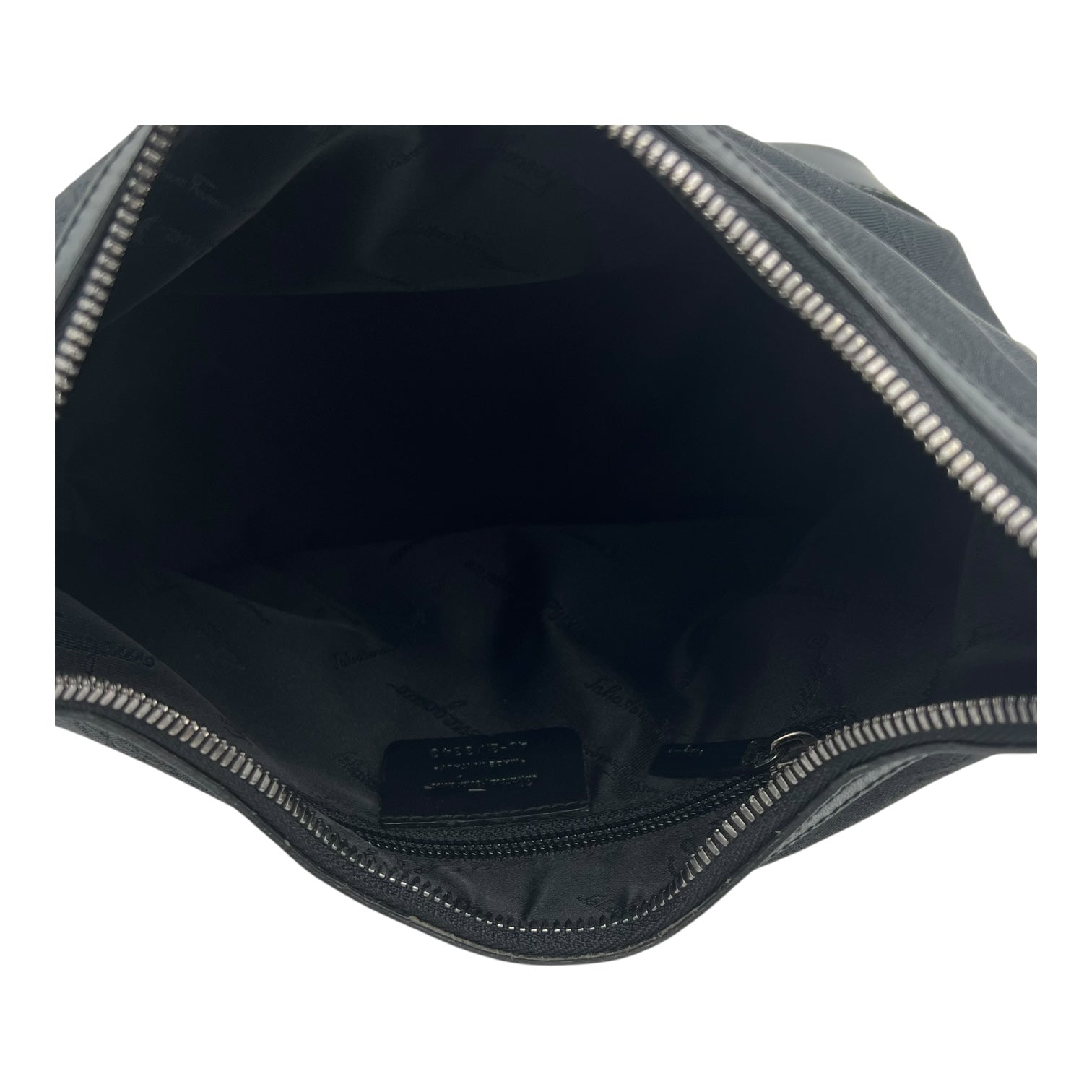 Gancini Shoulder Bag Black in Canvas, Silver hardware