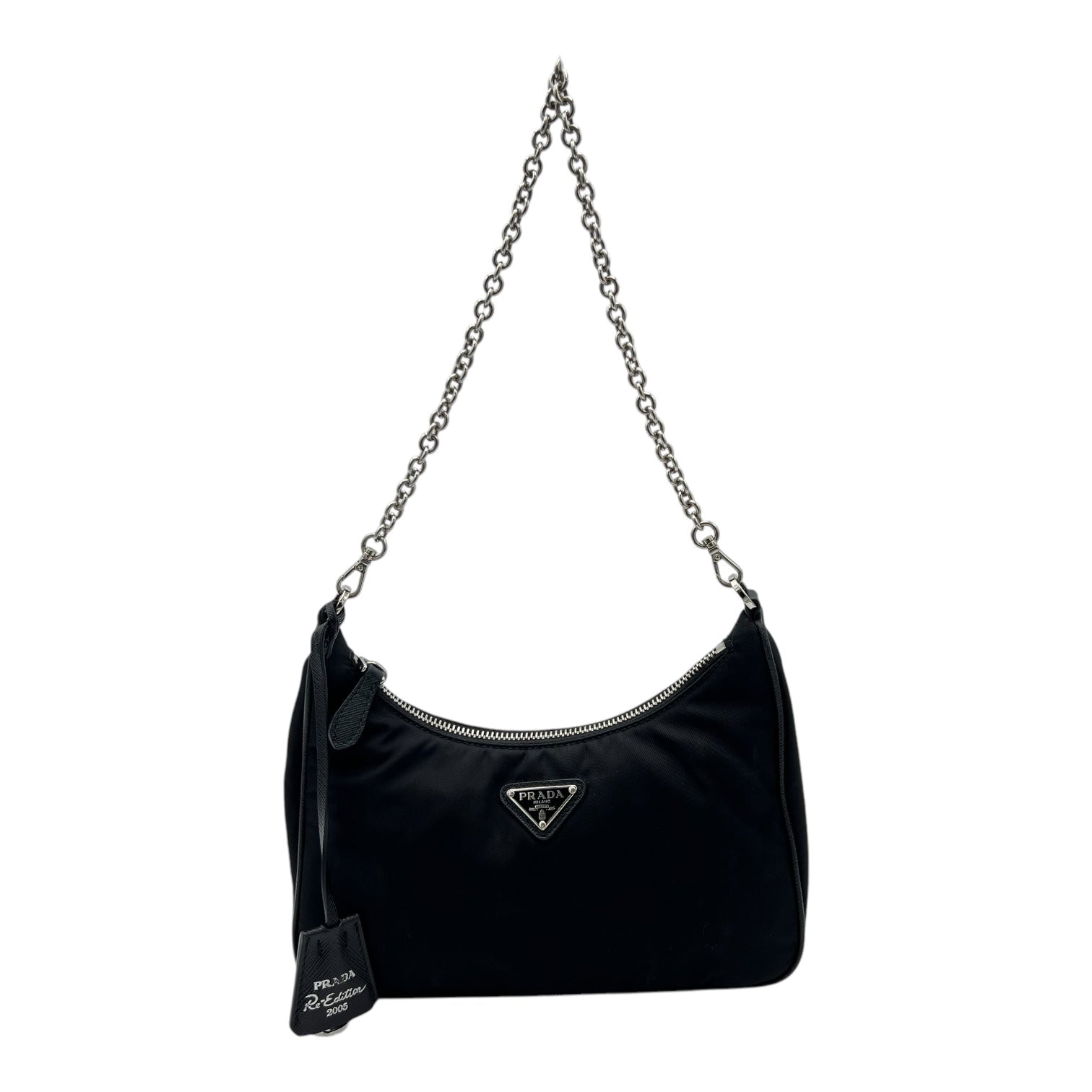 Re-Edition Shoulder Bag Black in Re-Nylon, Silver hardware