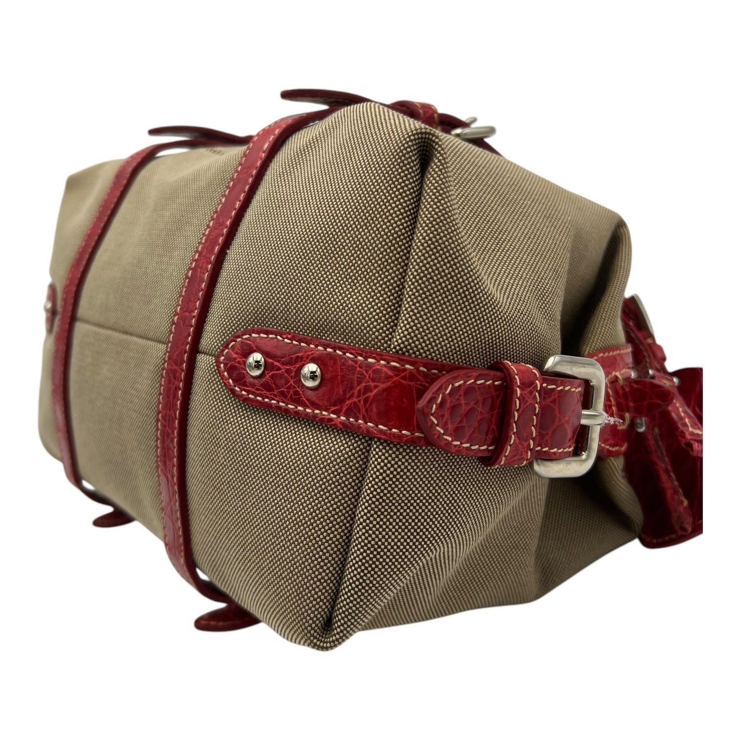 Logo Top Handle Bag Brown in Canvas, Silver hardware