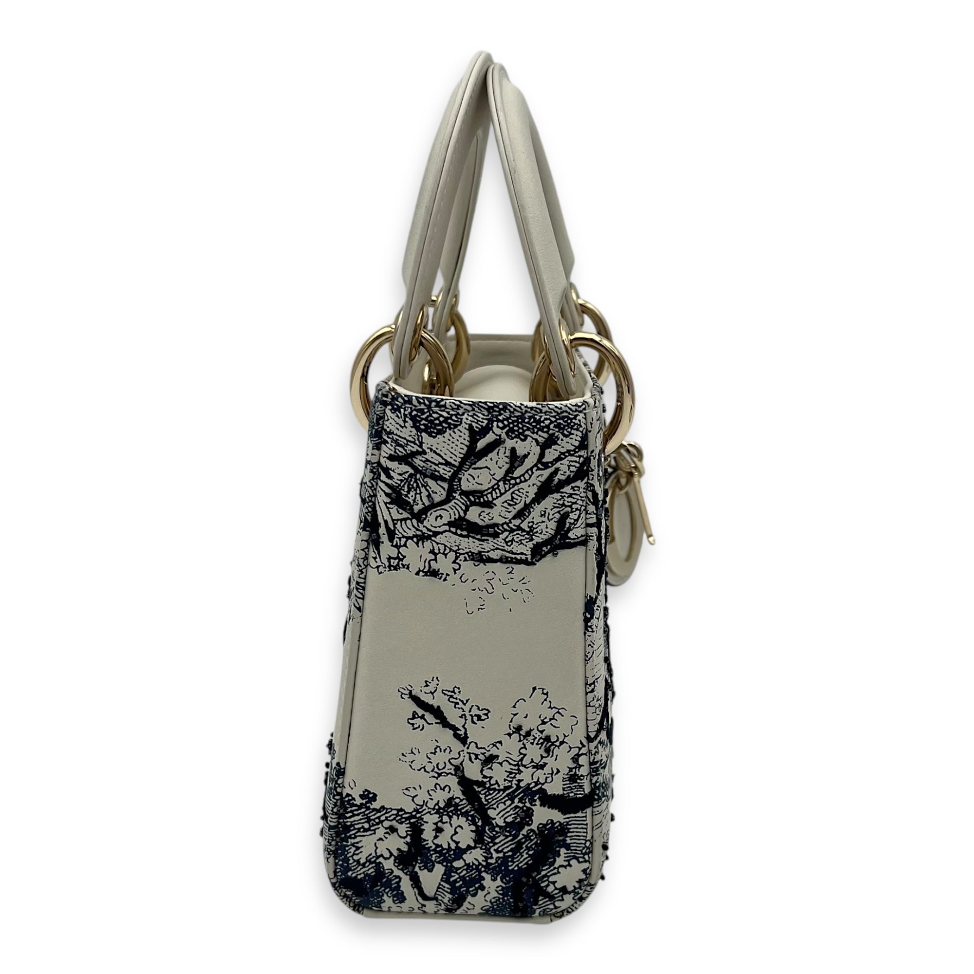 Lady Dior Mini White Top Handle Bag in Calfskin, Gold hardware