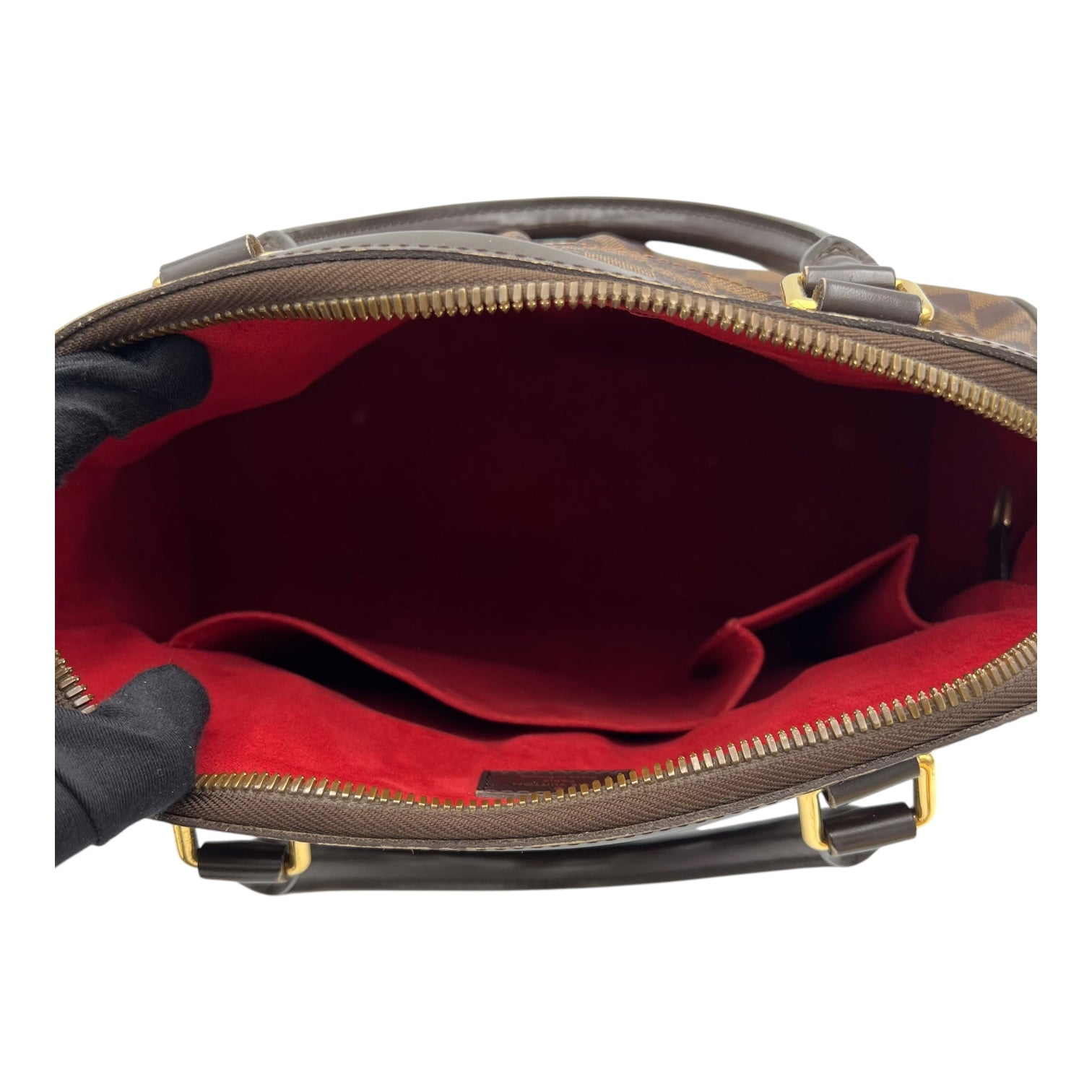 Trevi PM Damier Ebene Top Handle Bag in Coated Canvas, Gold hardware