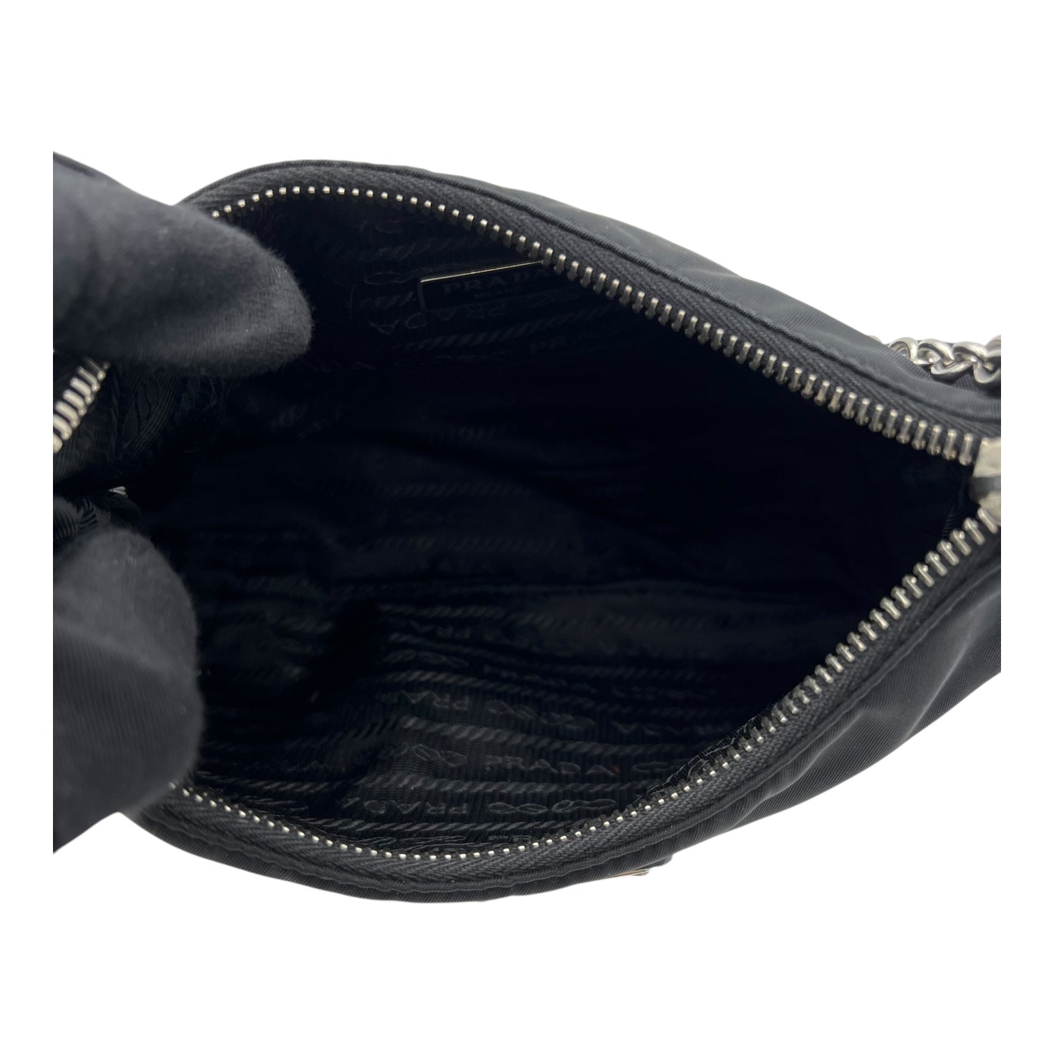 Re-Edition Shoulder Bag Black in Re-Nylon, Silver hardware