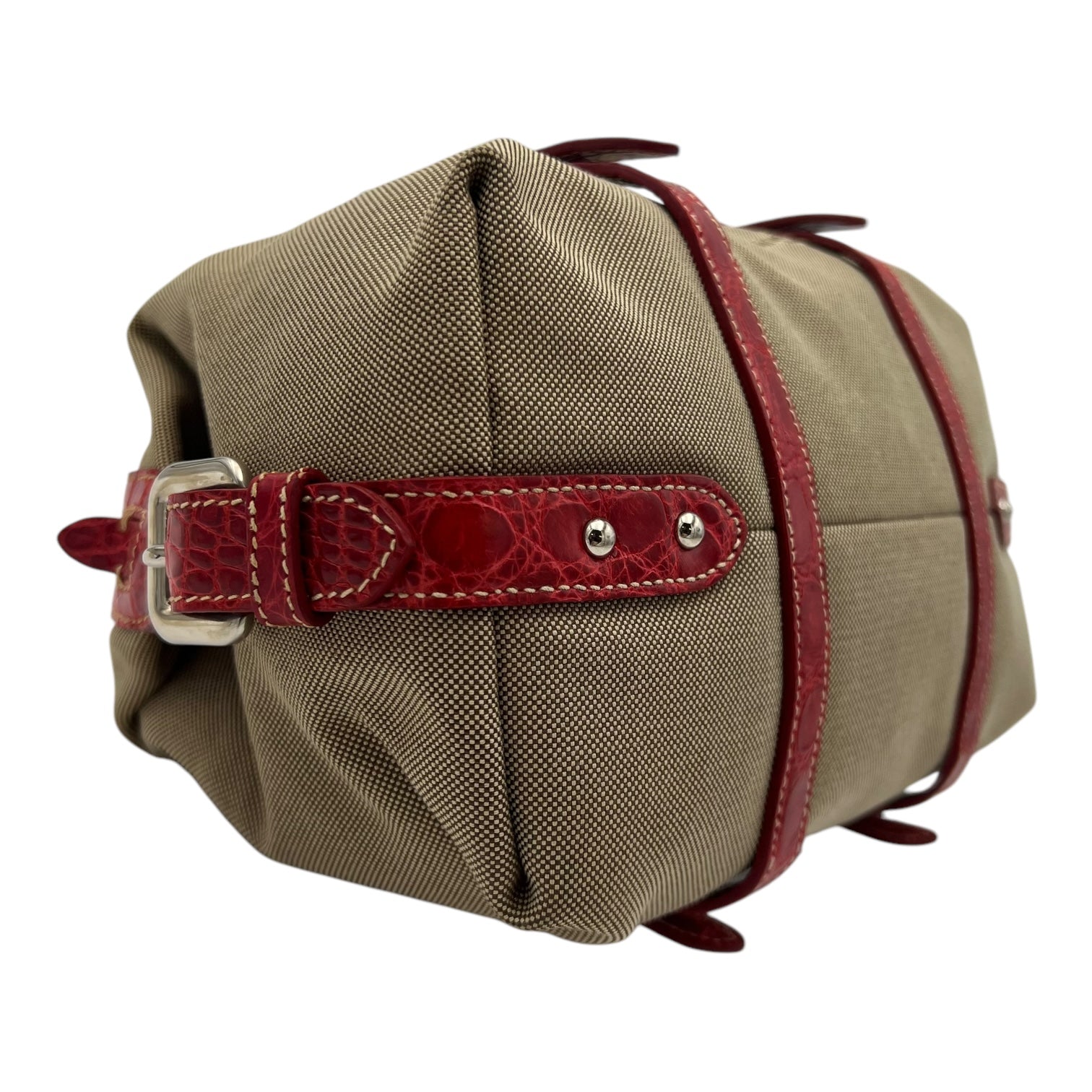 Logo Top Handle Bag Brown in Canvas, Silver hardware