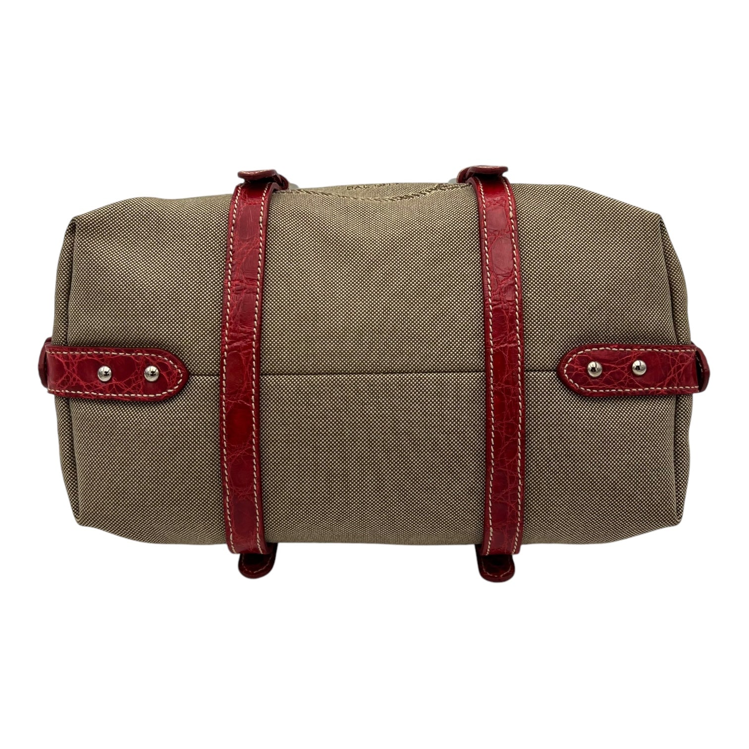 Logo Top Handle Bag Brown in Canvas, Silver hardware