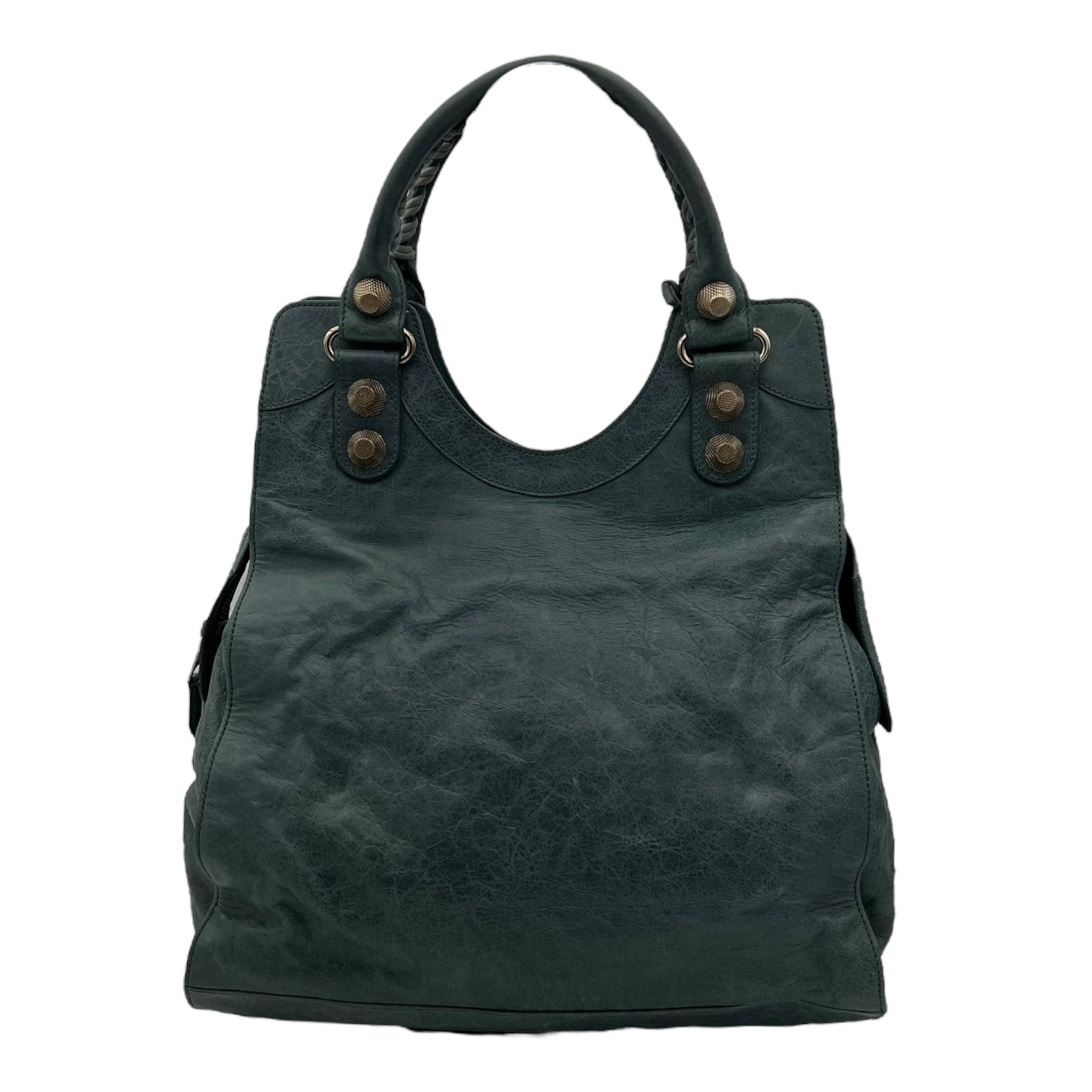 Motocross Giant City Blue Shoulder Bag in Distressed Leather, Silver hardware