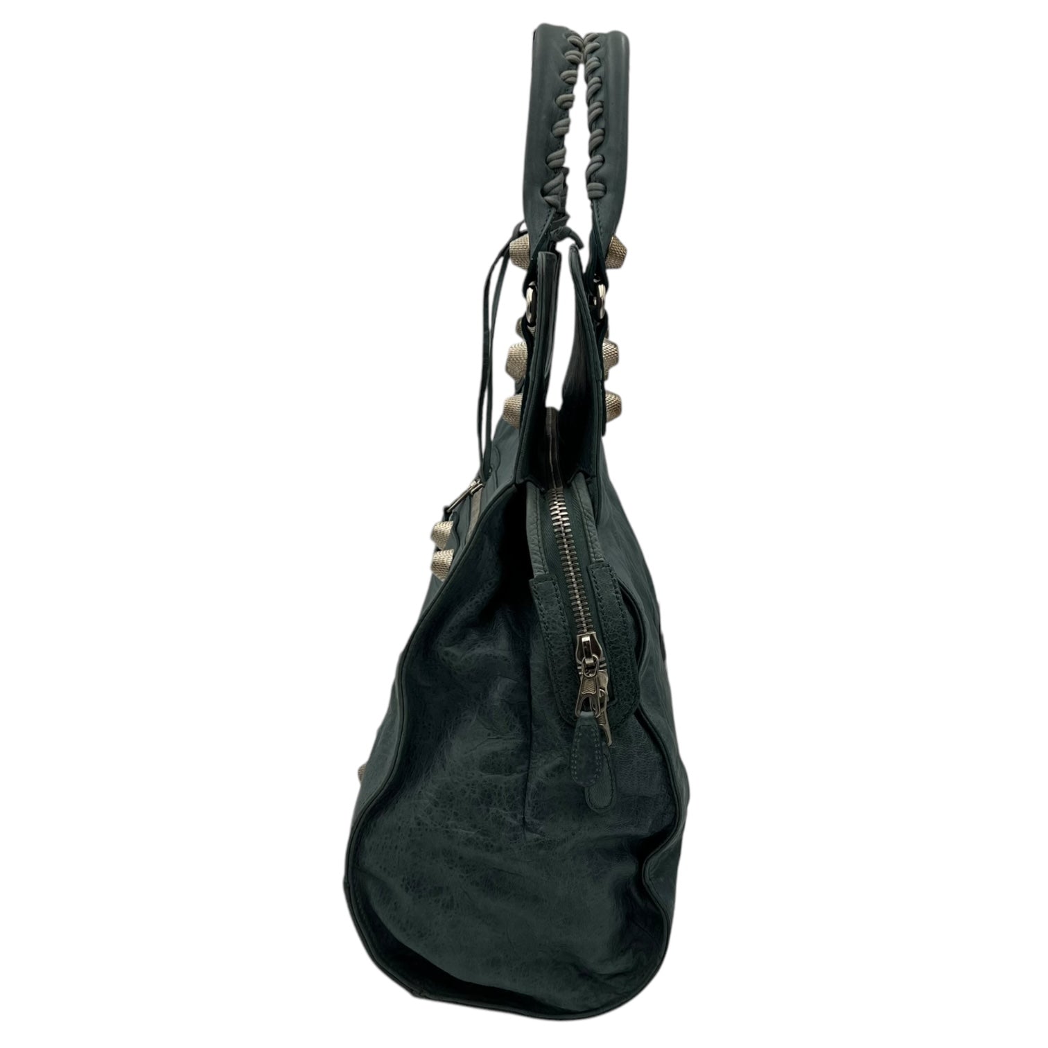 Motocross Giant City Blue Shoulder Bag in Distressed Leather, Silver hardware