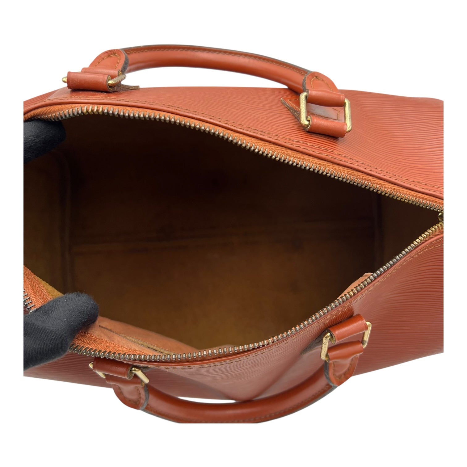 Speedy Brown Top Handle Bag in Epi Leather, Gold hardware
