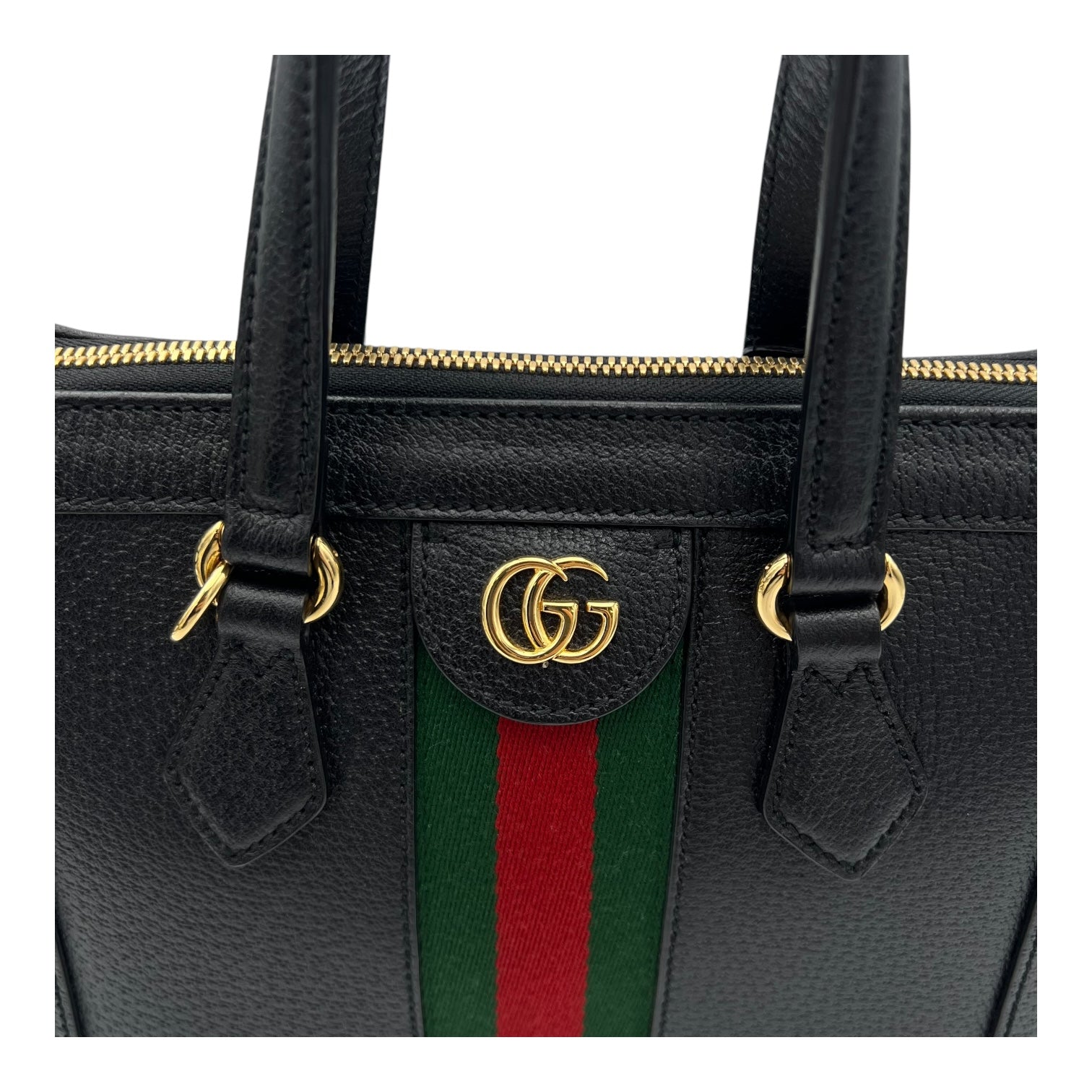 Ophidia Top Handle Bag Black in Calfskin, Gold hardware