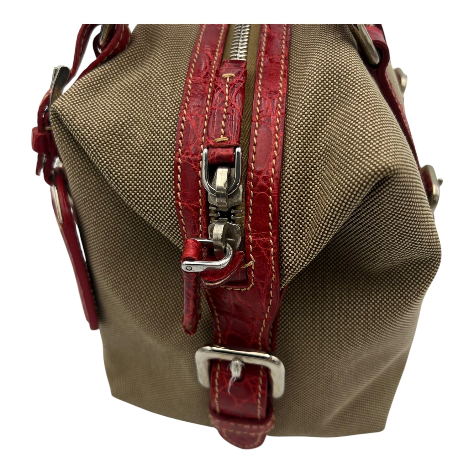 Logo Top Handle Bag Brown in Canvas, Silver hardware