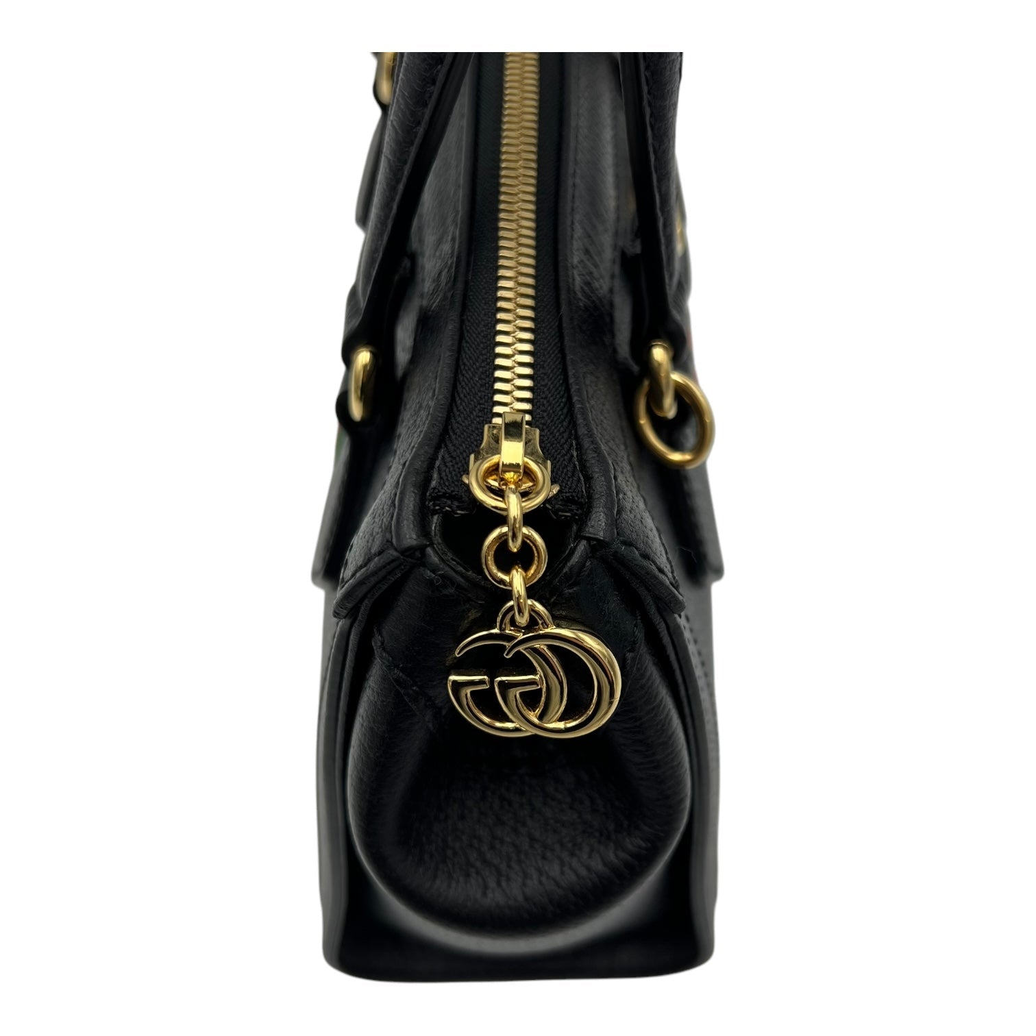 Ophidia Top Handle Bag Black in Calfskin, Gold hardware