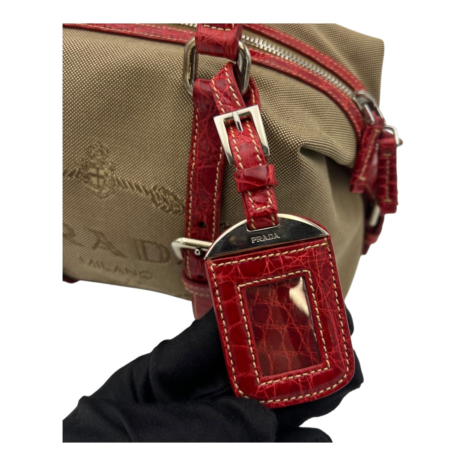 Logo Top Handle Bag Brown in Canvas, Silver hardware