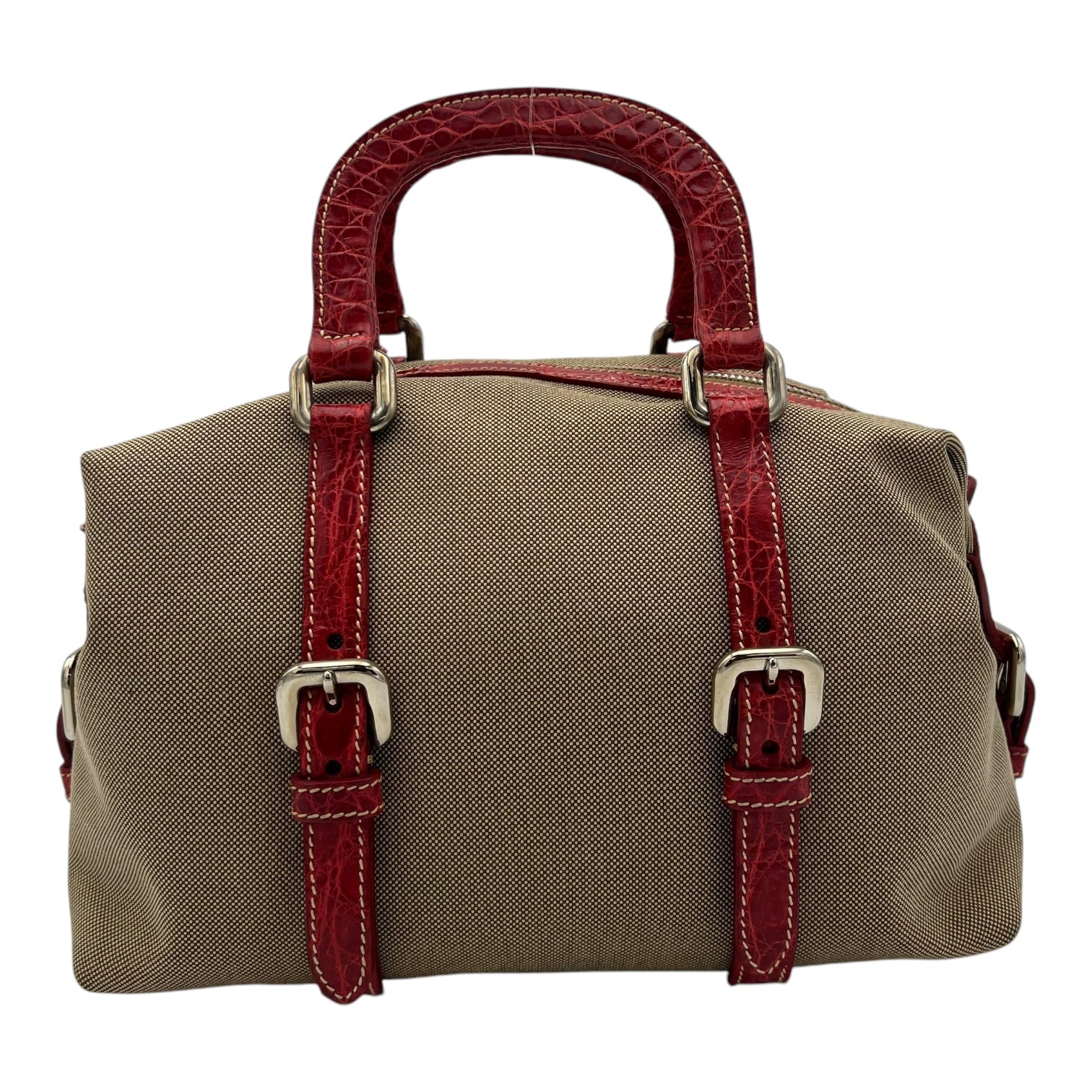 Logo Top Handle Bag Brown in Canvas, Silver hardware