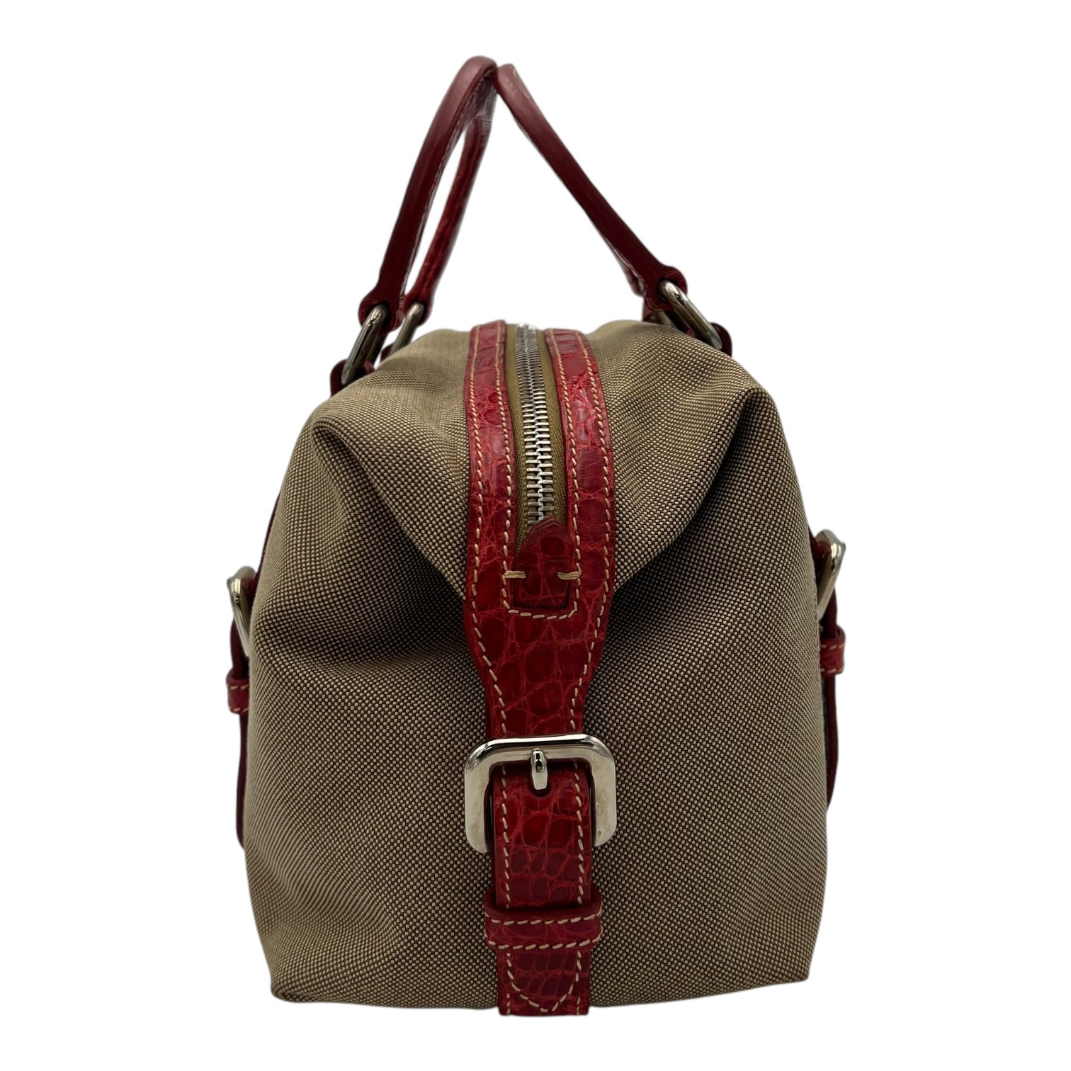 Logo Top Handle Bag Brown in Canvas, Silver hardware