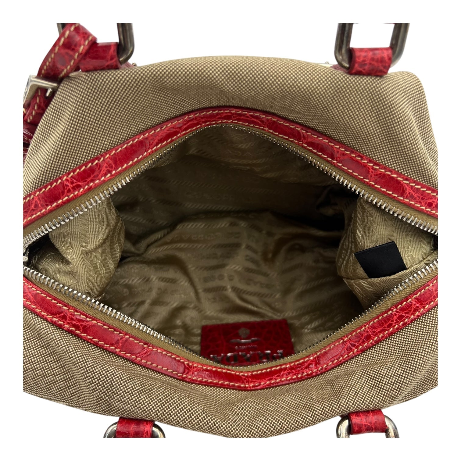 Logo Top Handle Bag Brown in Canvas, Silver hardware