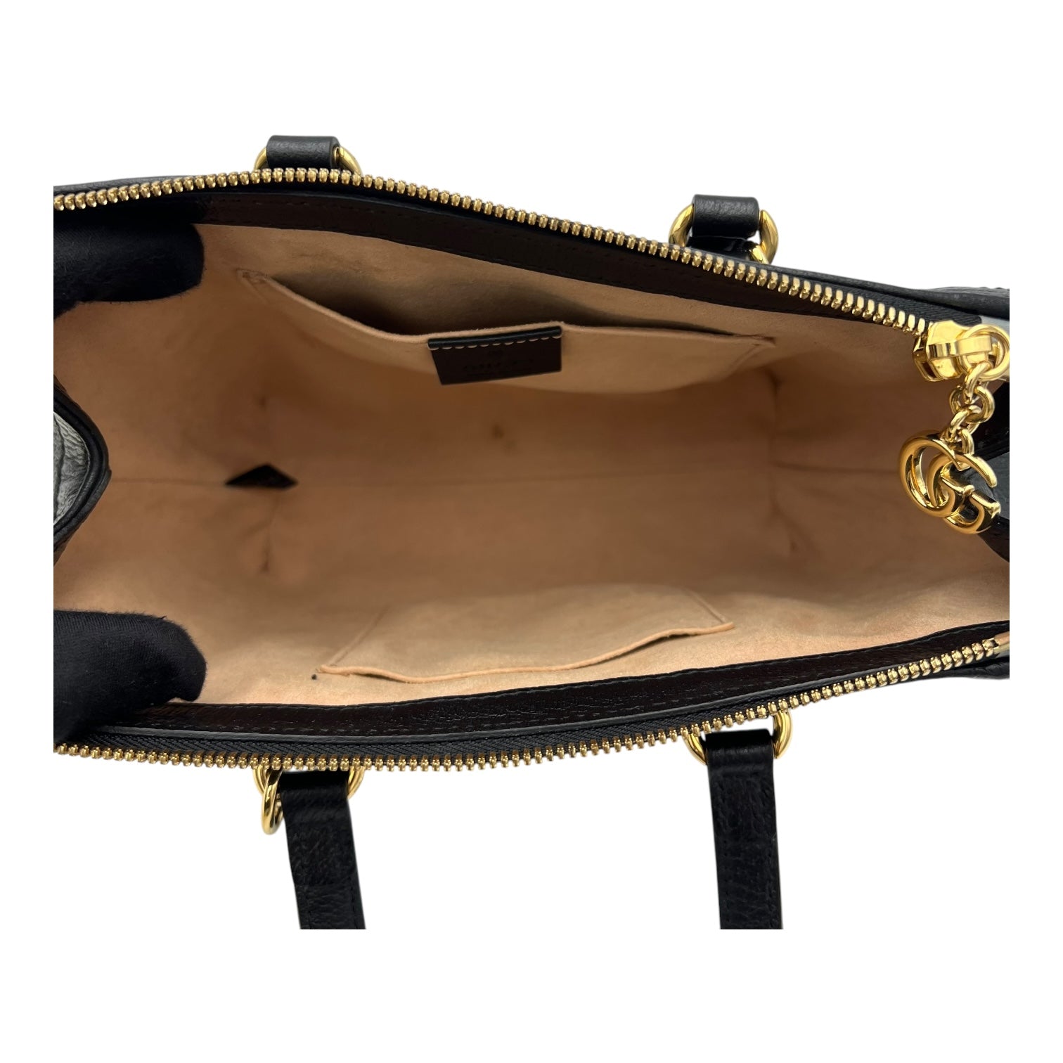 Ophidia Top Handle Bag Black in Calfskin, Gold hardware