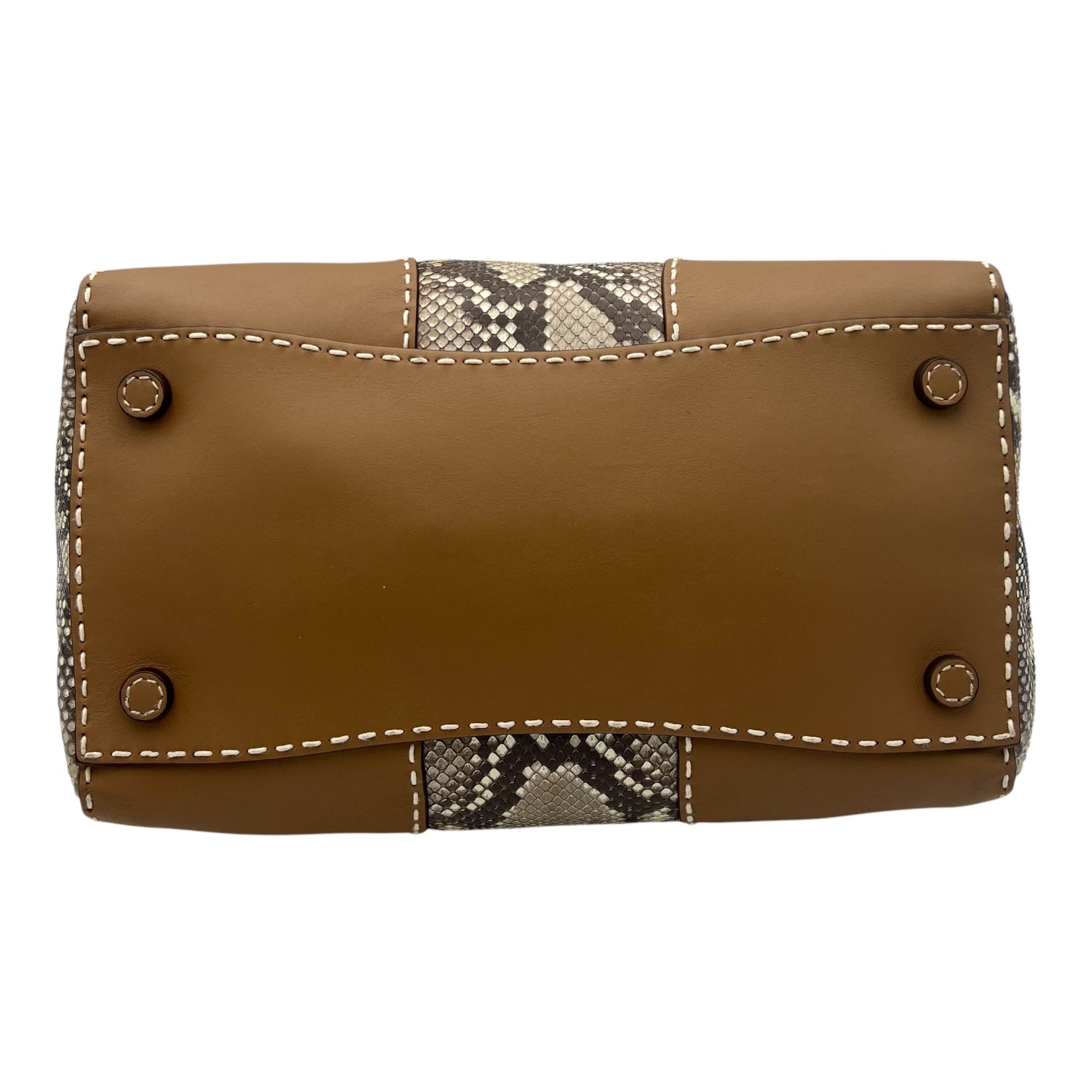 Logo Top Handle Bag Brown in Python Leather, Silver hardware