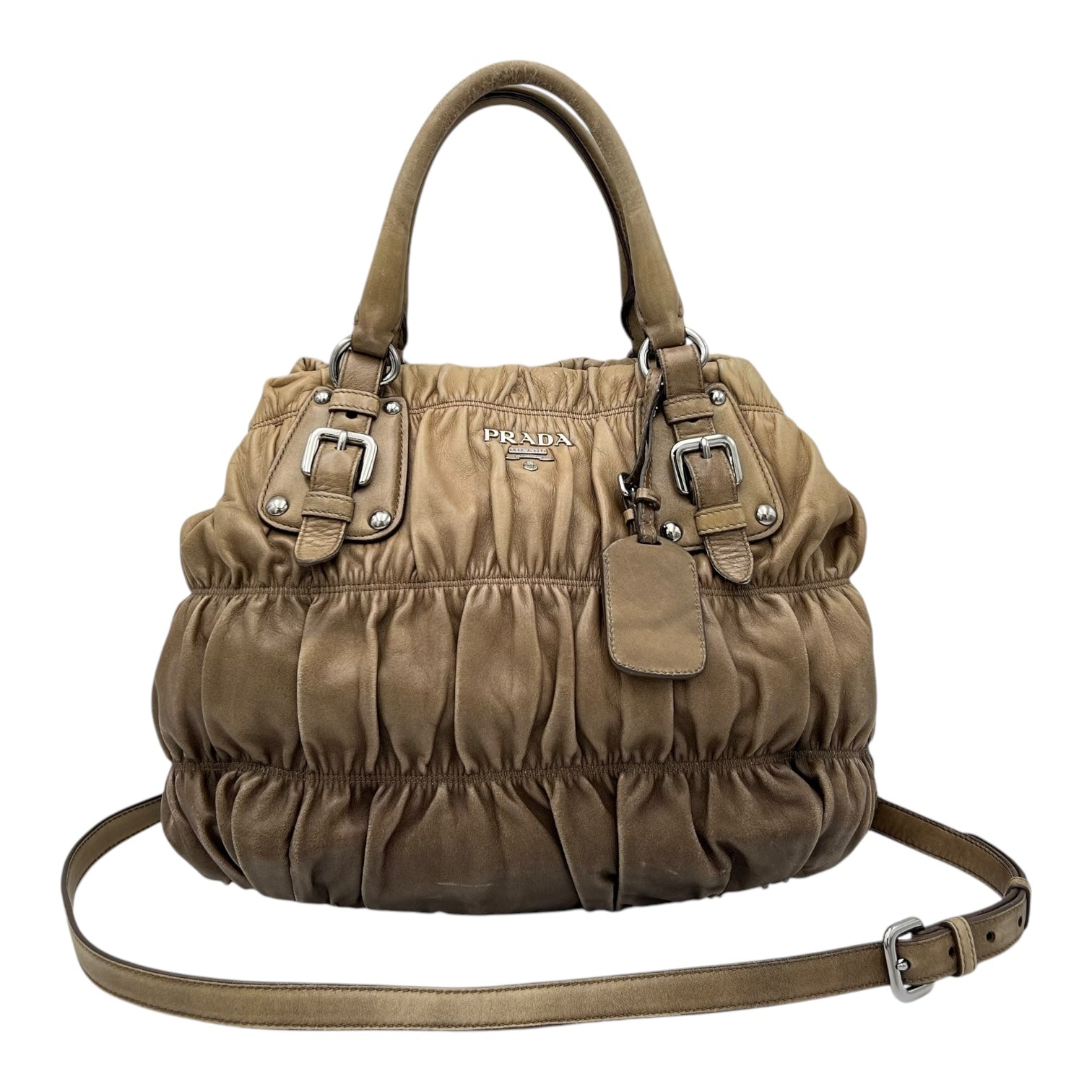 Gaufre Top Handle Bag Brown in Calfskin, Silver hardware