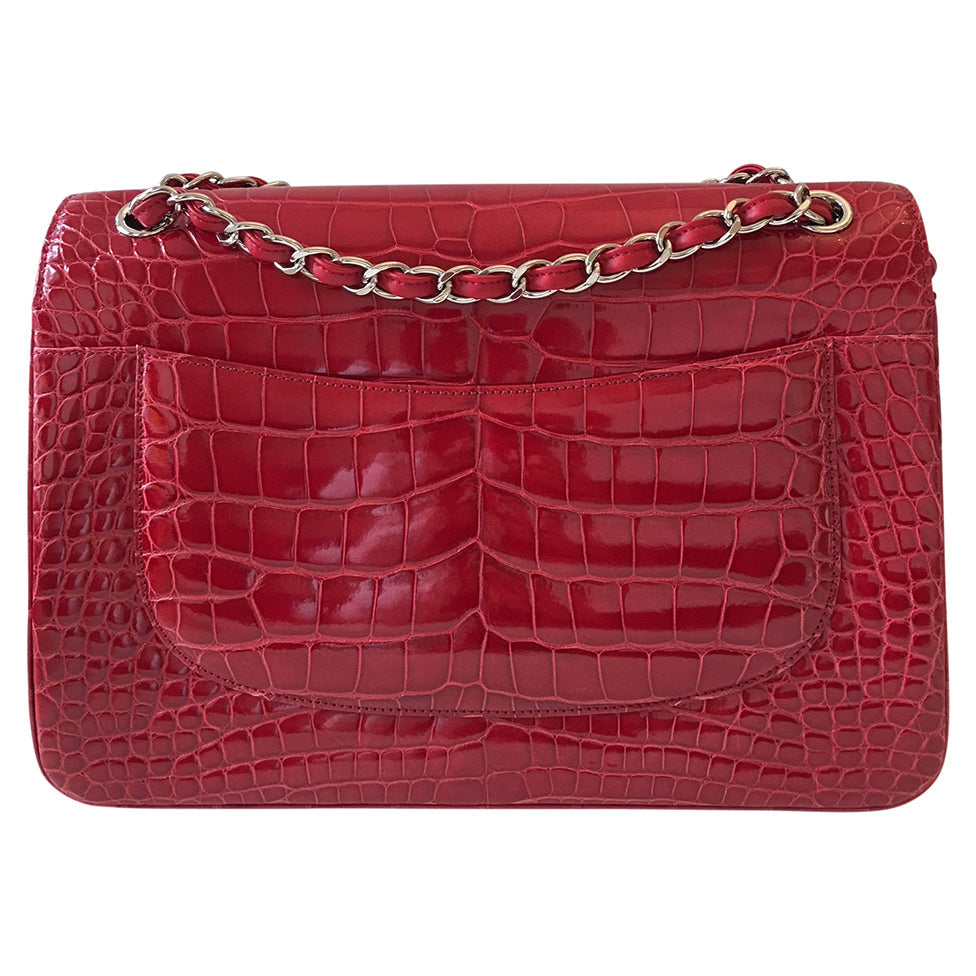 Chanel Red Jumbo Flap 2.55 Shiny Alligator Bag