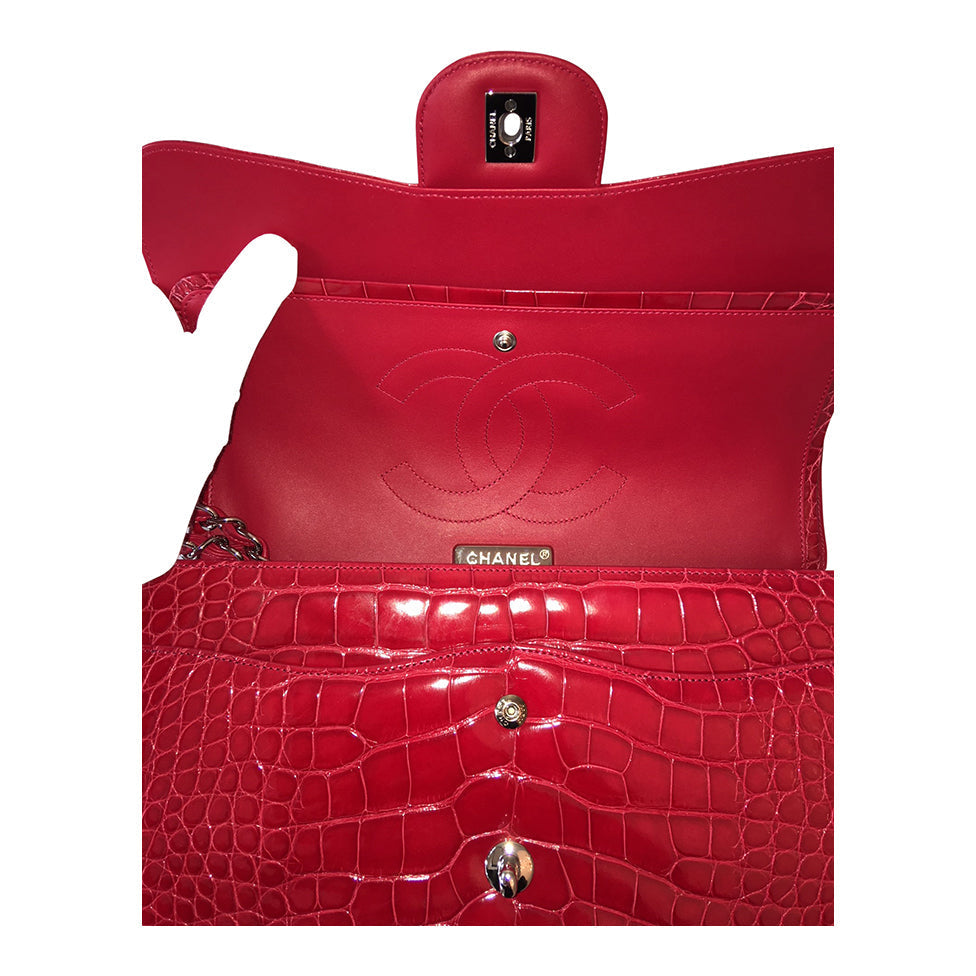 Chanel Red Jumbo Flap 2.55 Shiny Alligator Bag